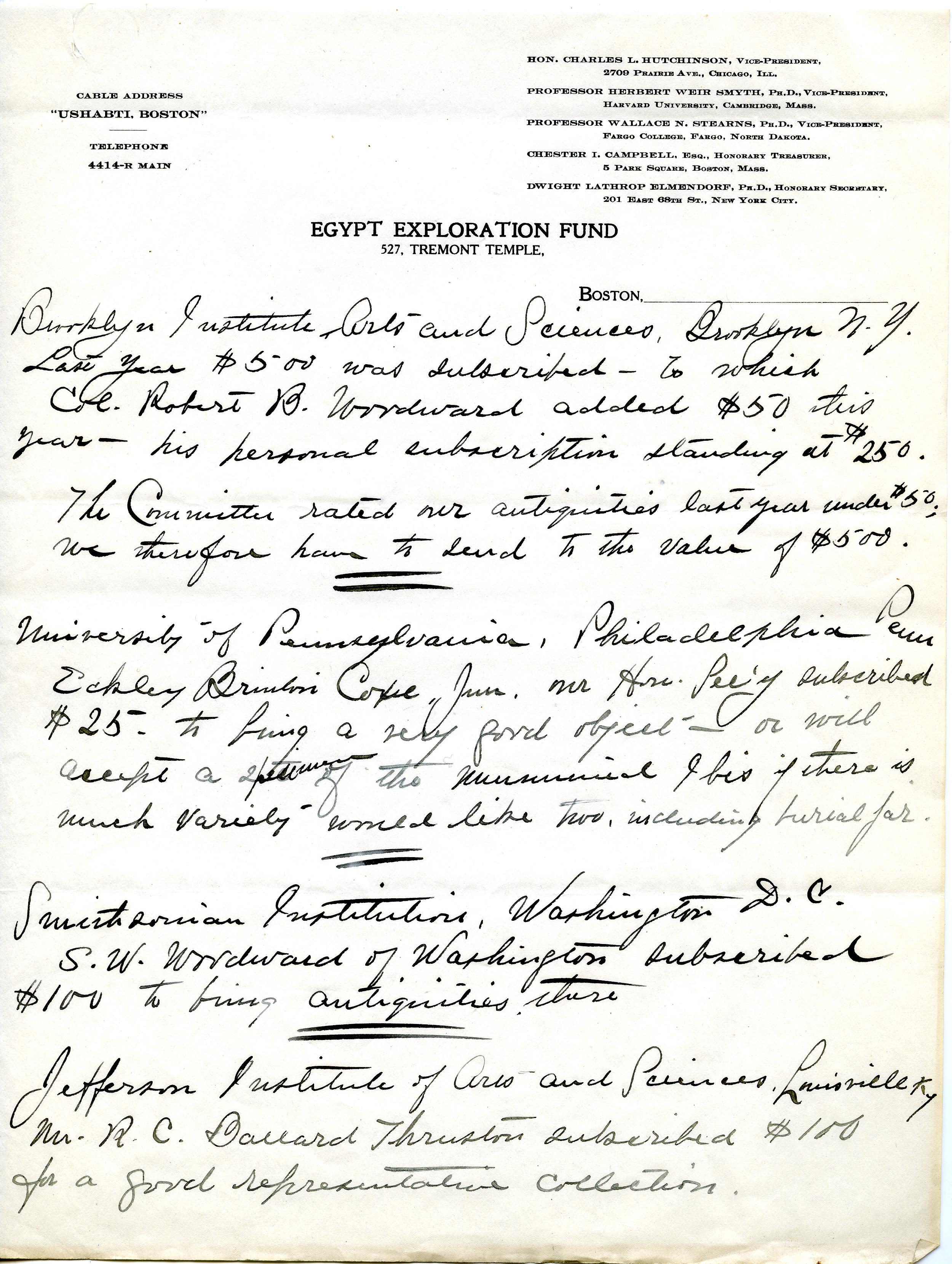 1913 Correspondence American museums DIST.36.13b
