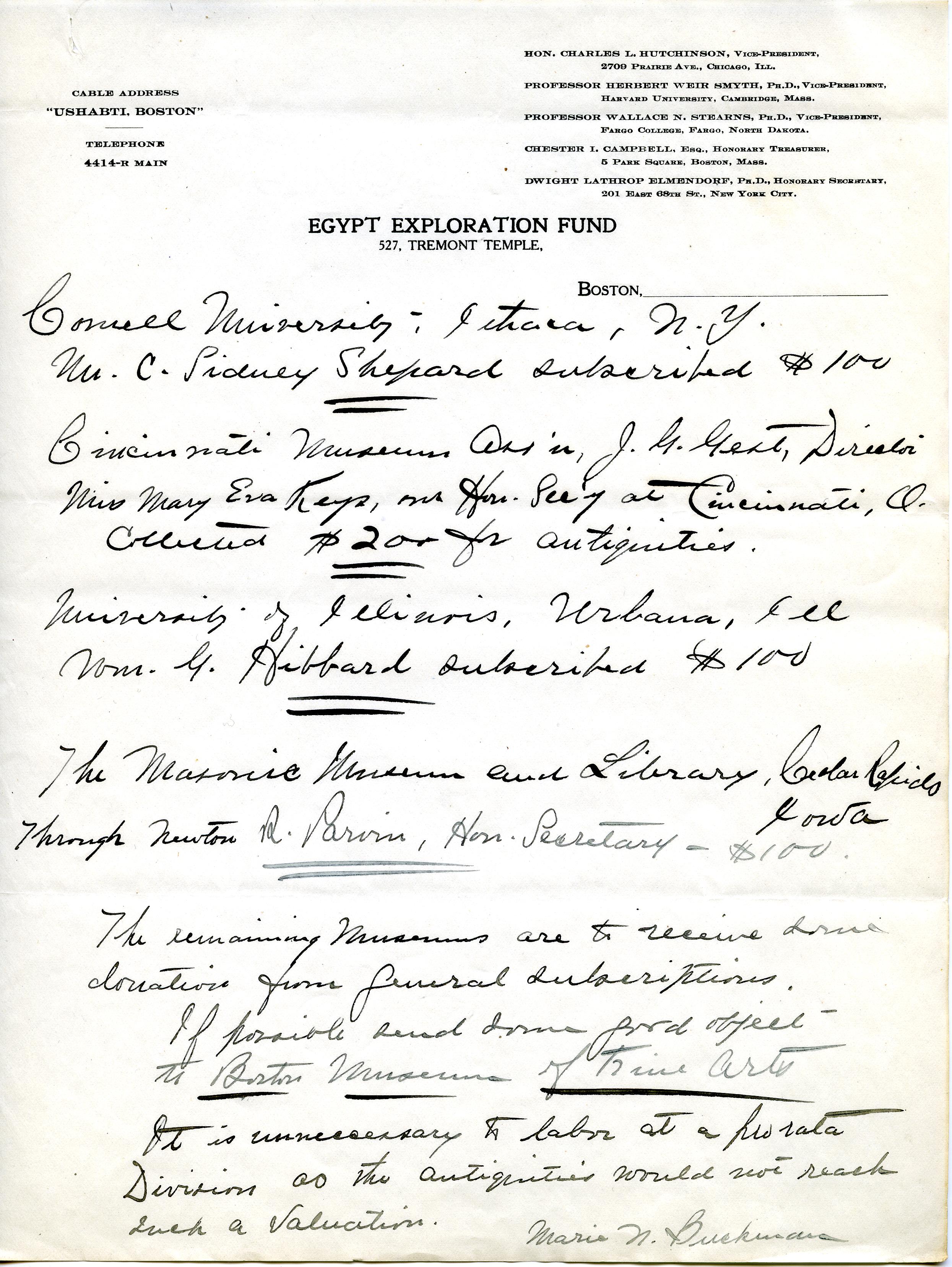 1913 Correspondence American museums DIST.36.13c