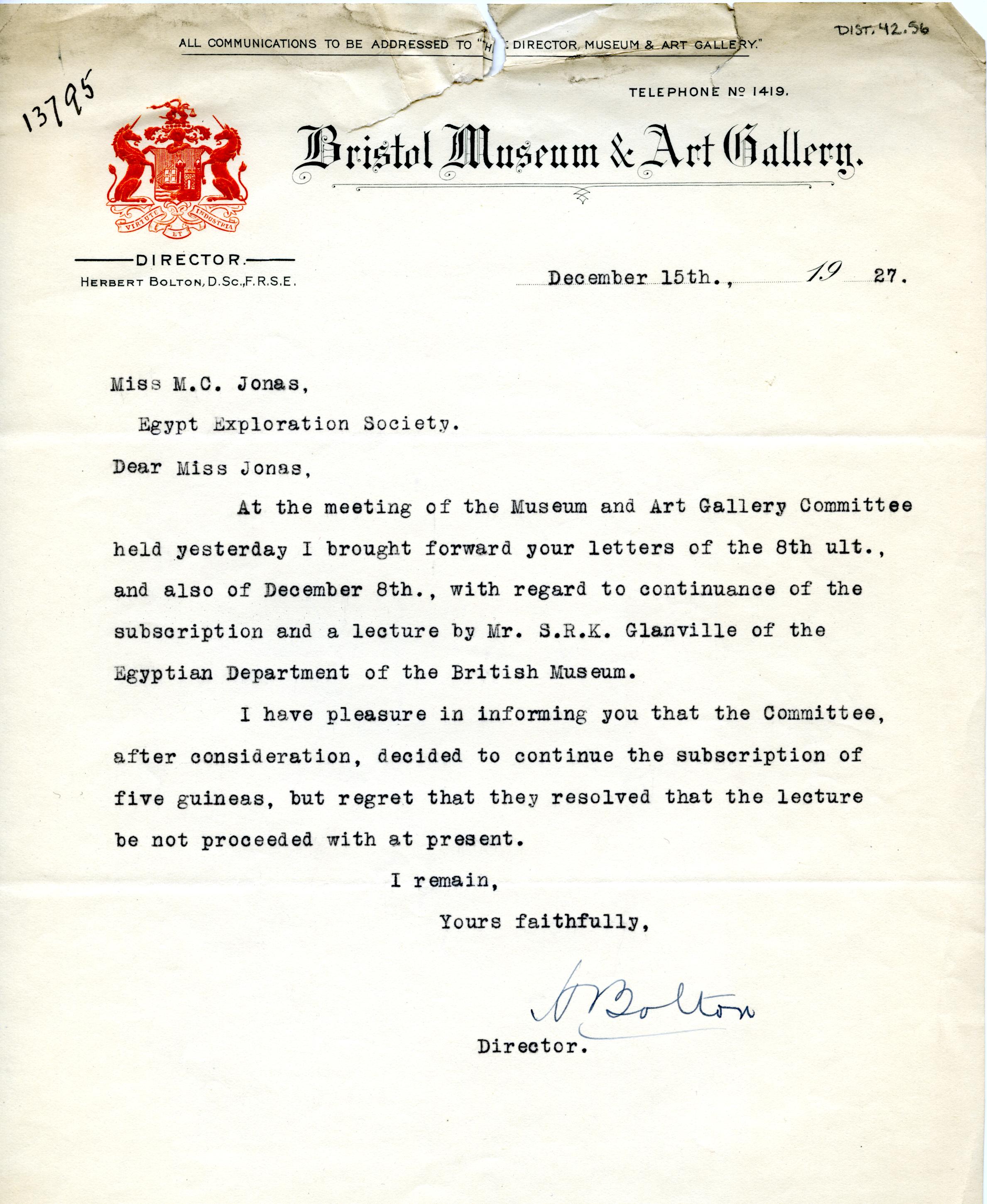 1922-71 Miscellaneous correspondence with museums DIST.42.56