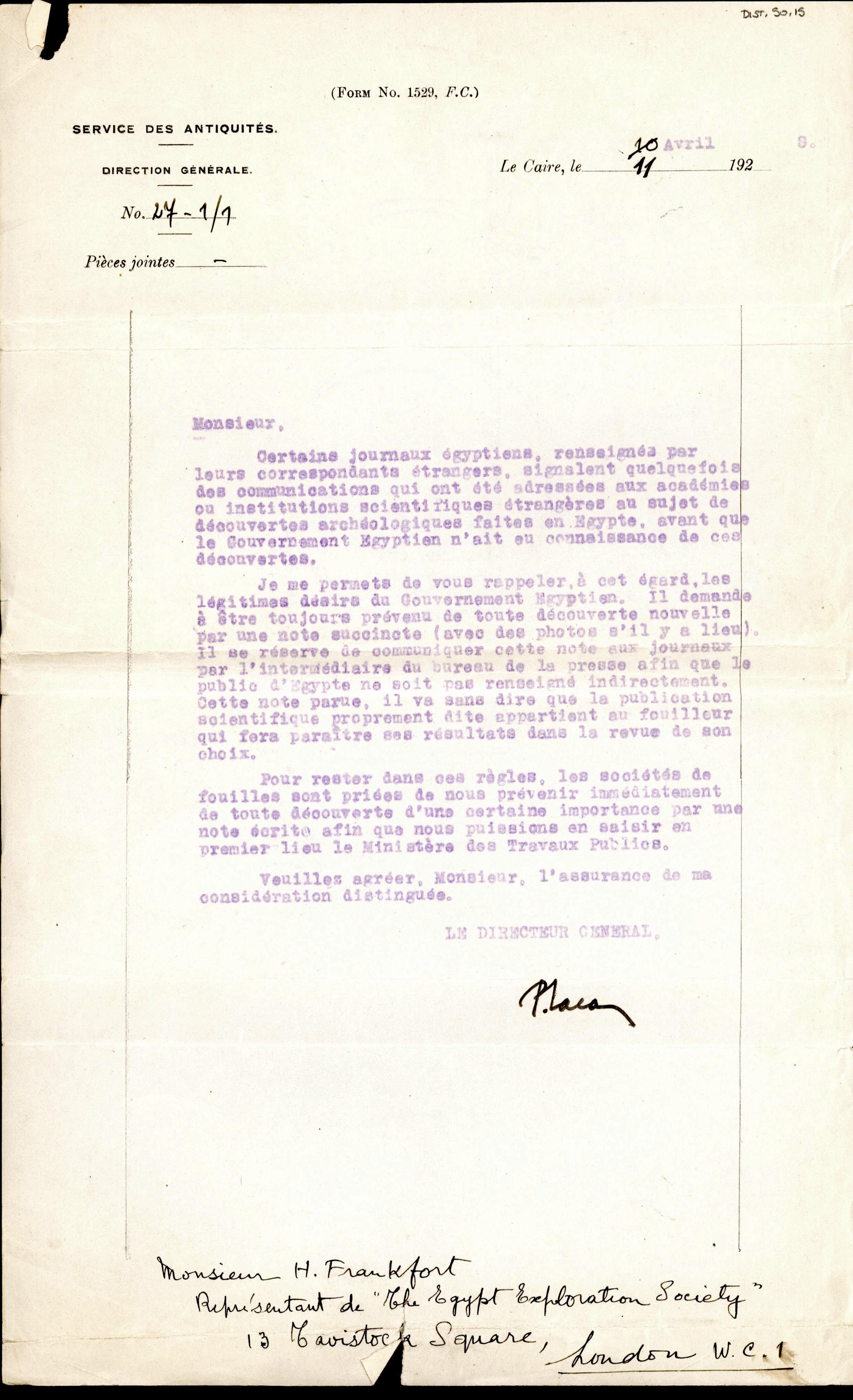 1926-39 correspondence with Antiquities Service DIST.50.15