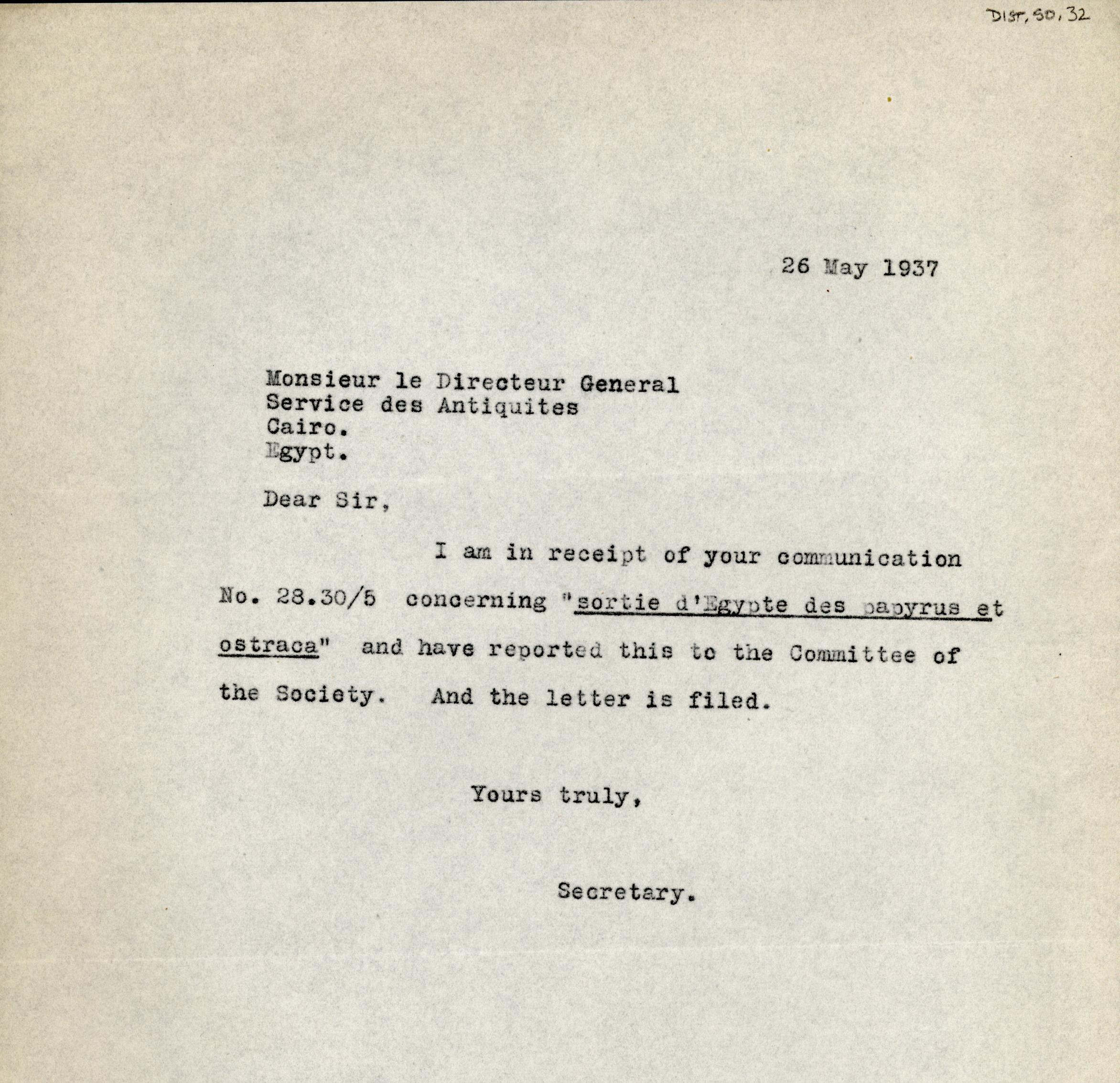 1926-39 correspondence with Antiquities Service DIST.50.32