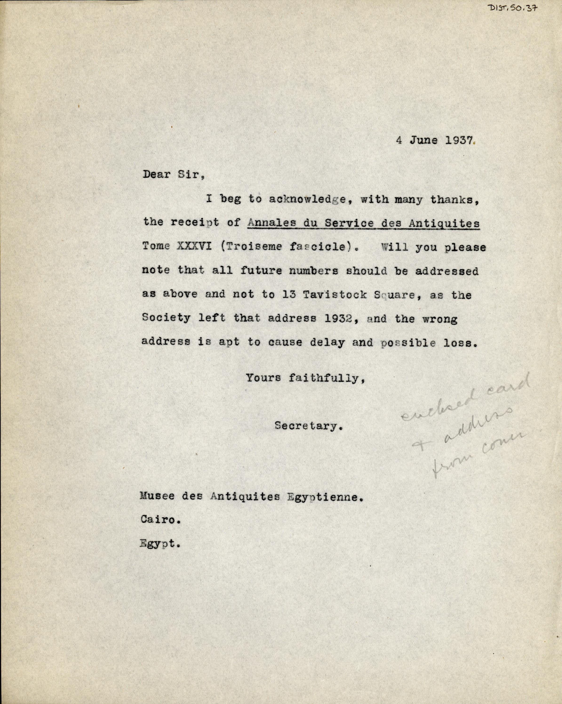 1926-39 correspondence with Antiquities Service DIST.50.37