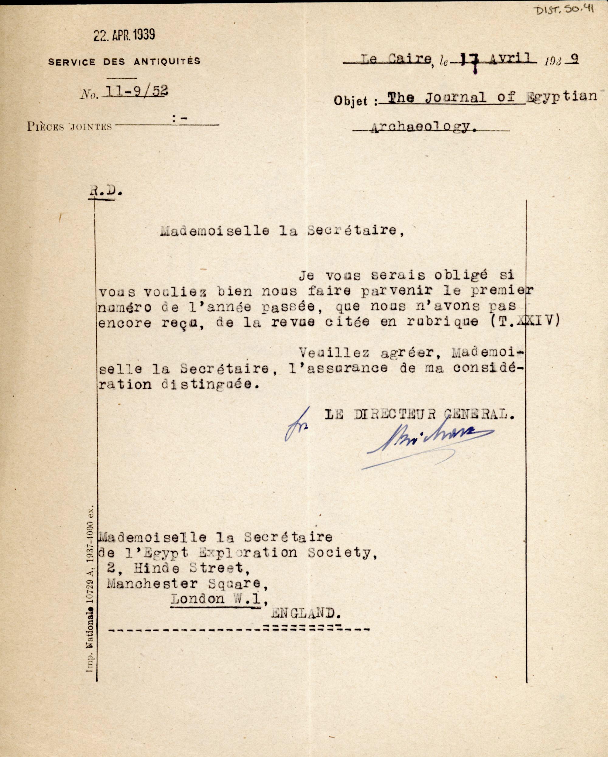 1926-39 correspondence with Antiquities Service DIST.50.41