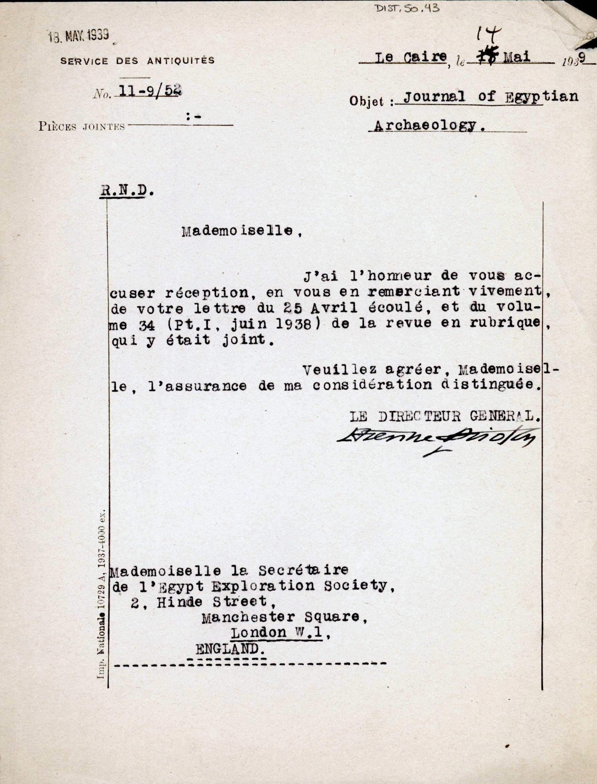 1926-39 correspondence with Antiquities Service DIST.50.43