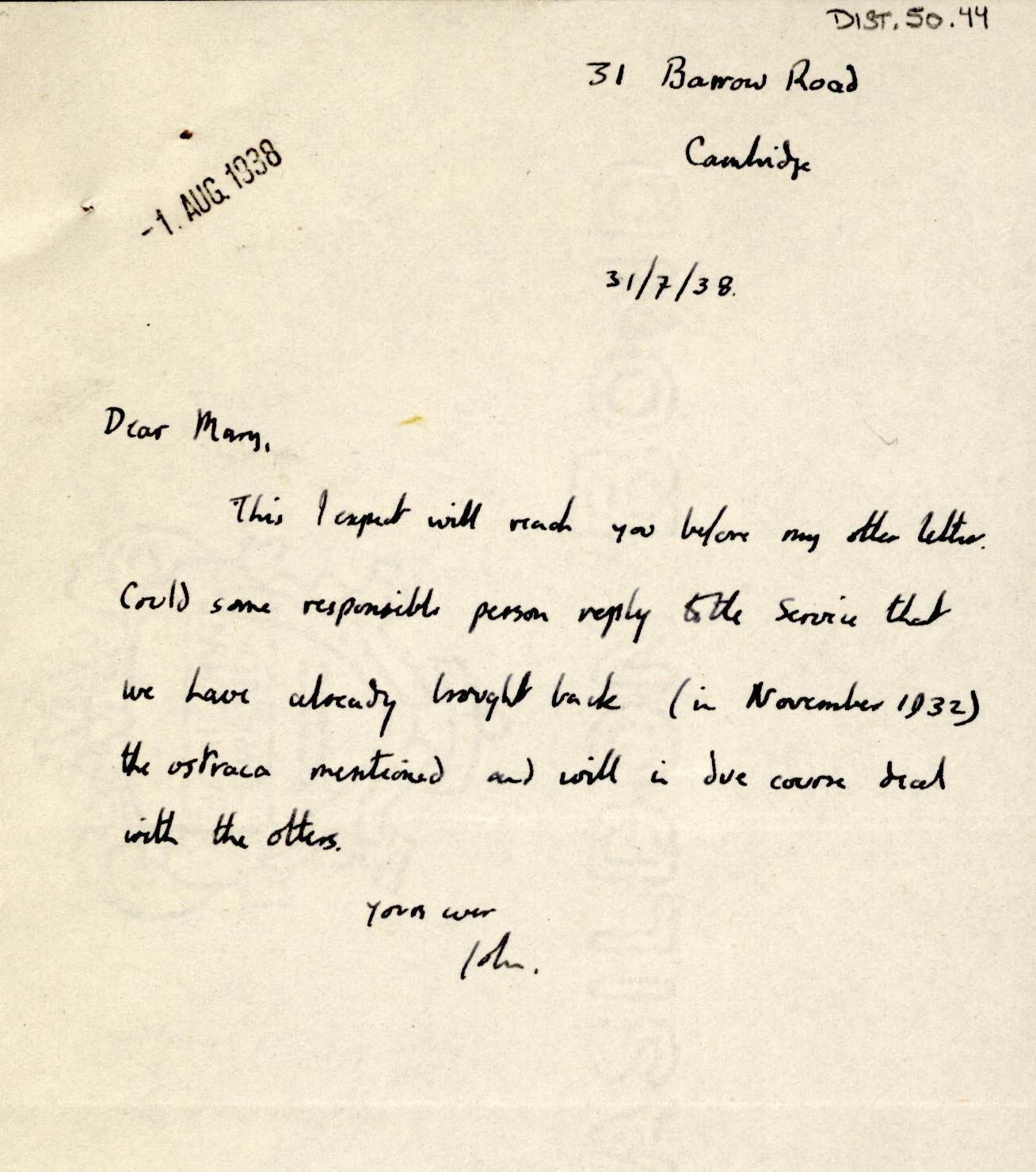 1926-39 correspondence with Antiquities Service DIST.50.44