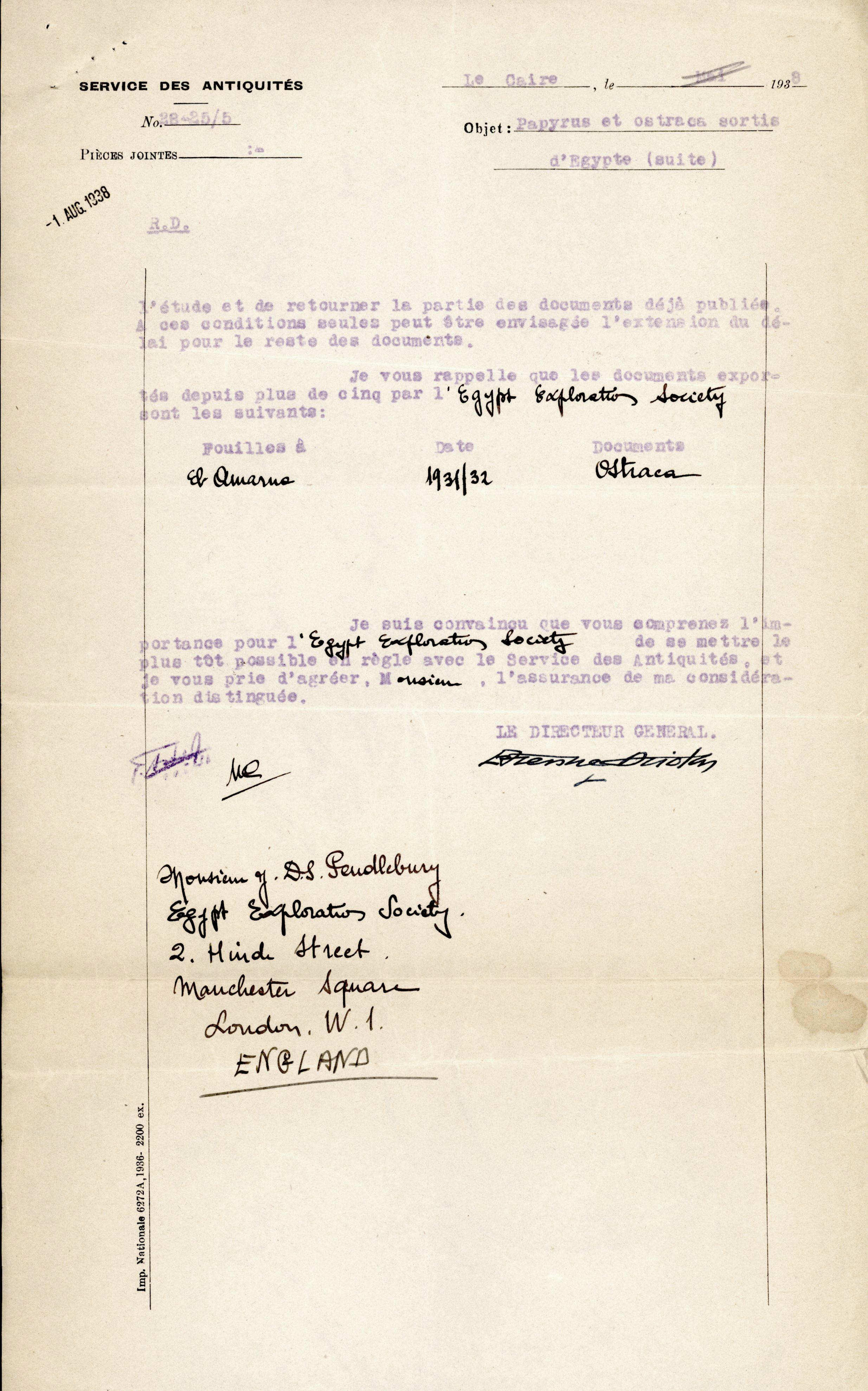1926-39 correspondence with Antiquities Service DIST.50.45b