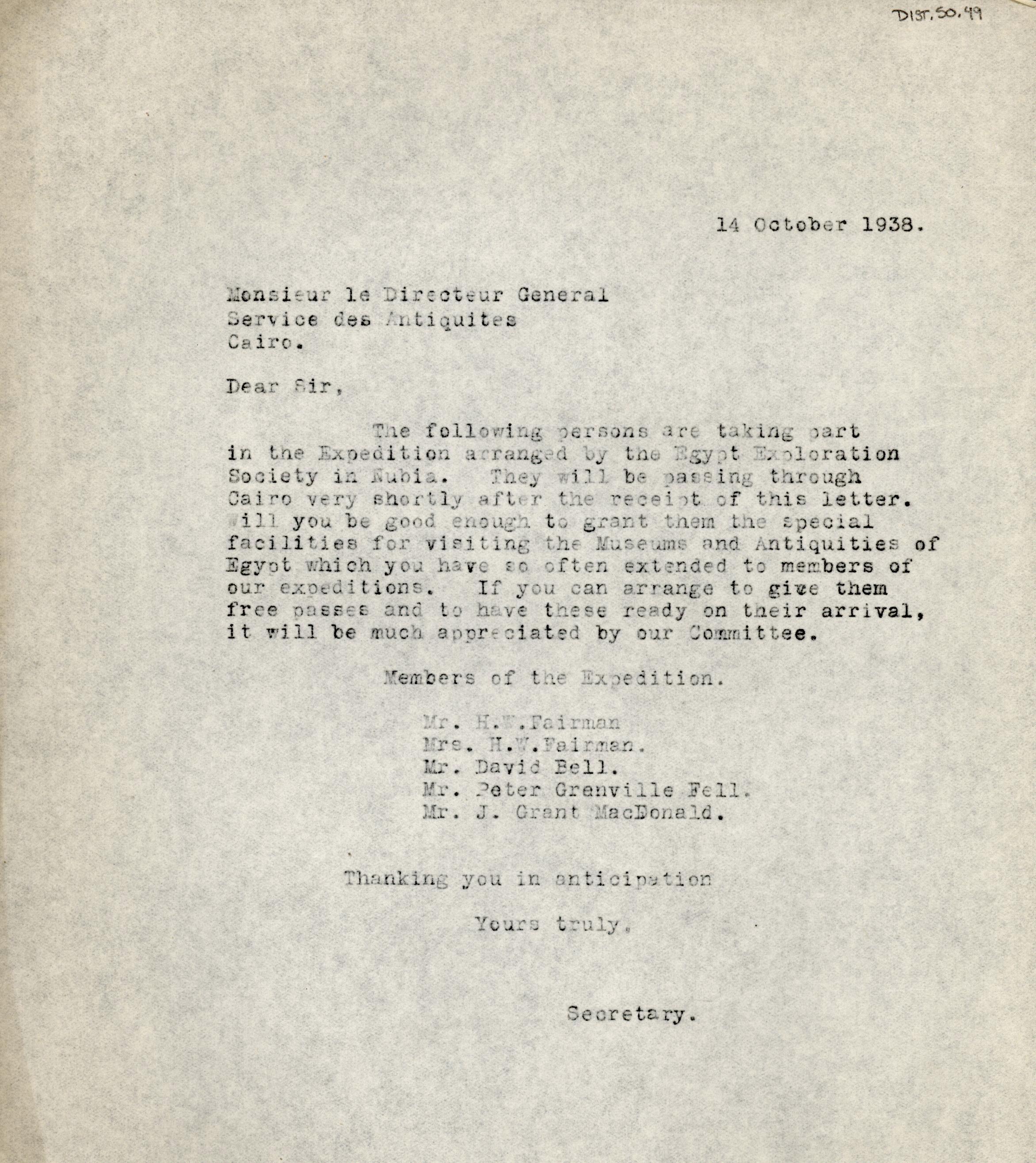 1926-39 correspondence with Antiquities Service DIST.50.49