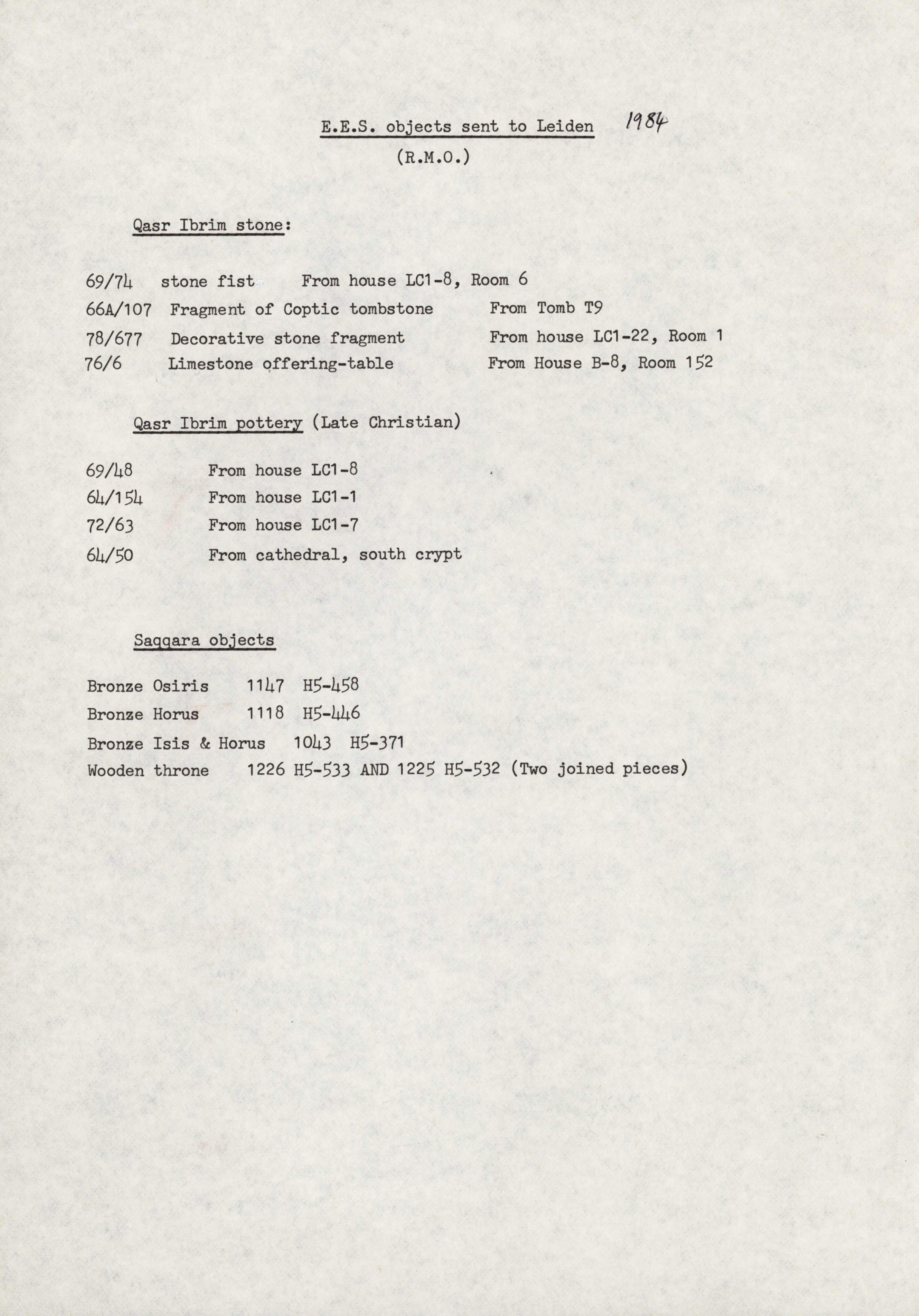 1979-84 Qasr Ibrim, Saqqara and Amarna DIST.73.06g