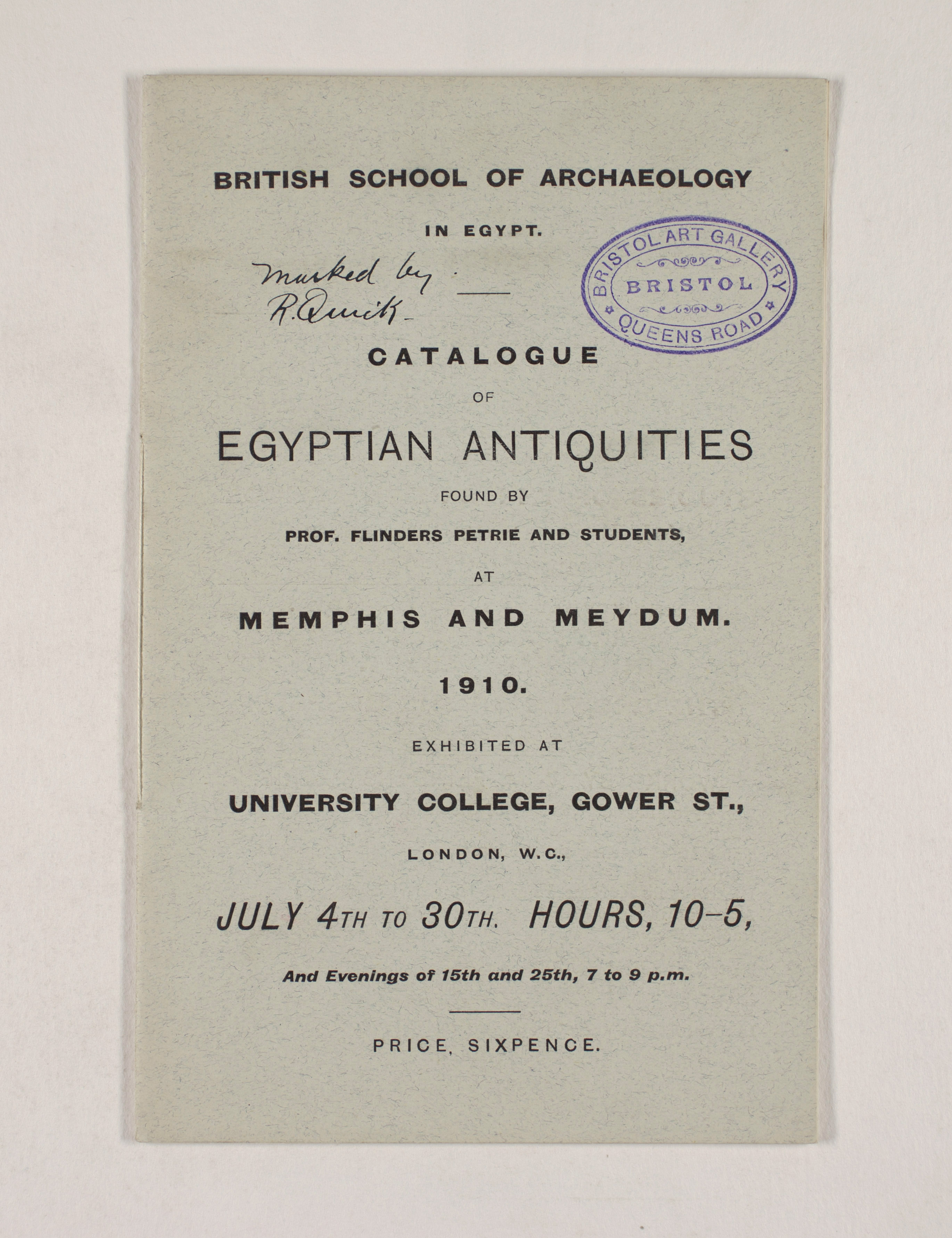 1909-10 Meidum, Memphis Exhibition catalogue PMA/WFP1/D/18/15.1