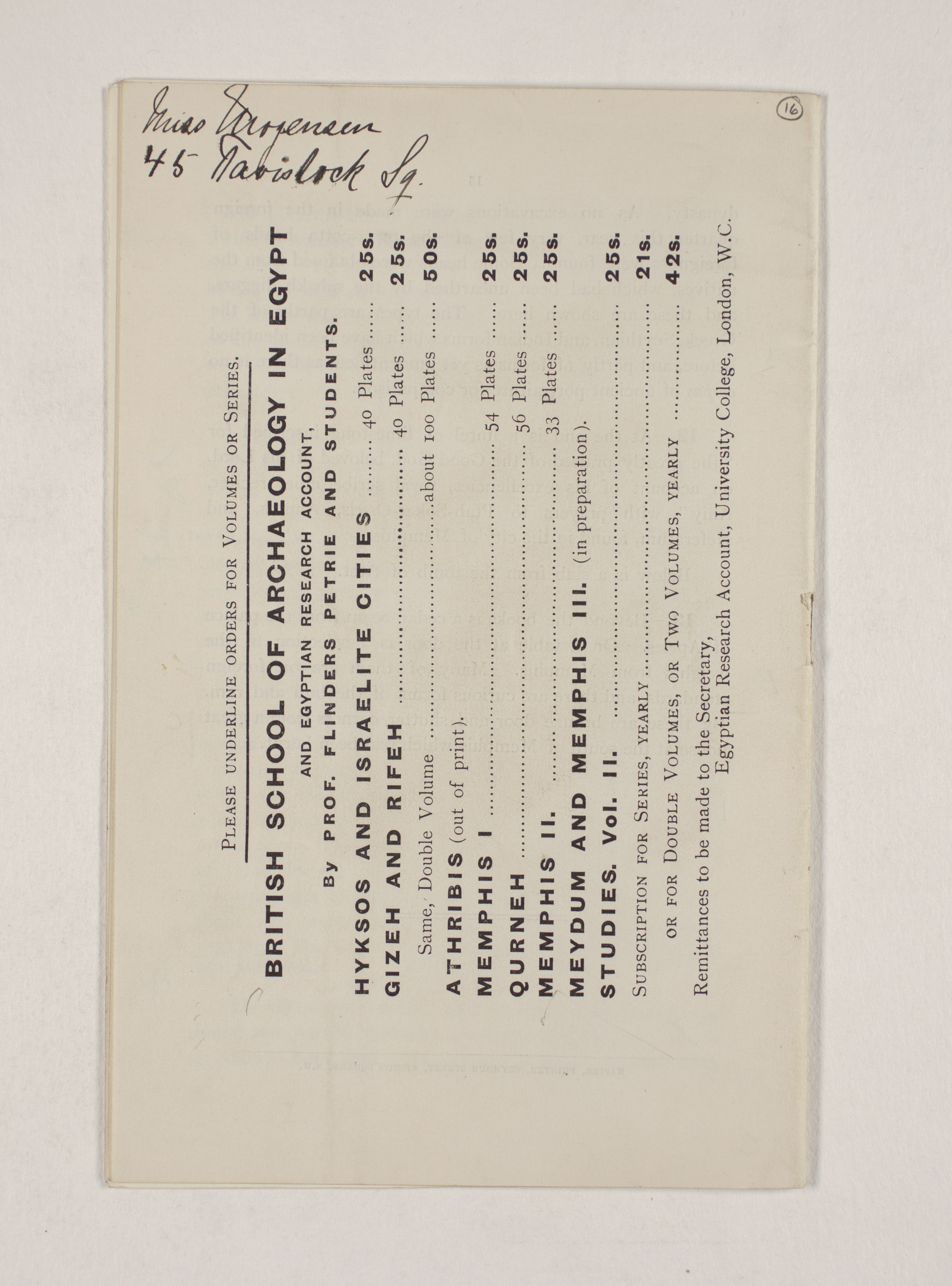 1909-10 Meidum, Memphis Exhibition catalogue PMA/WFP1/D/18/16.9