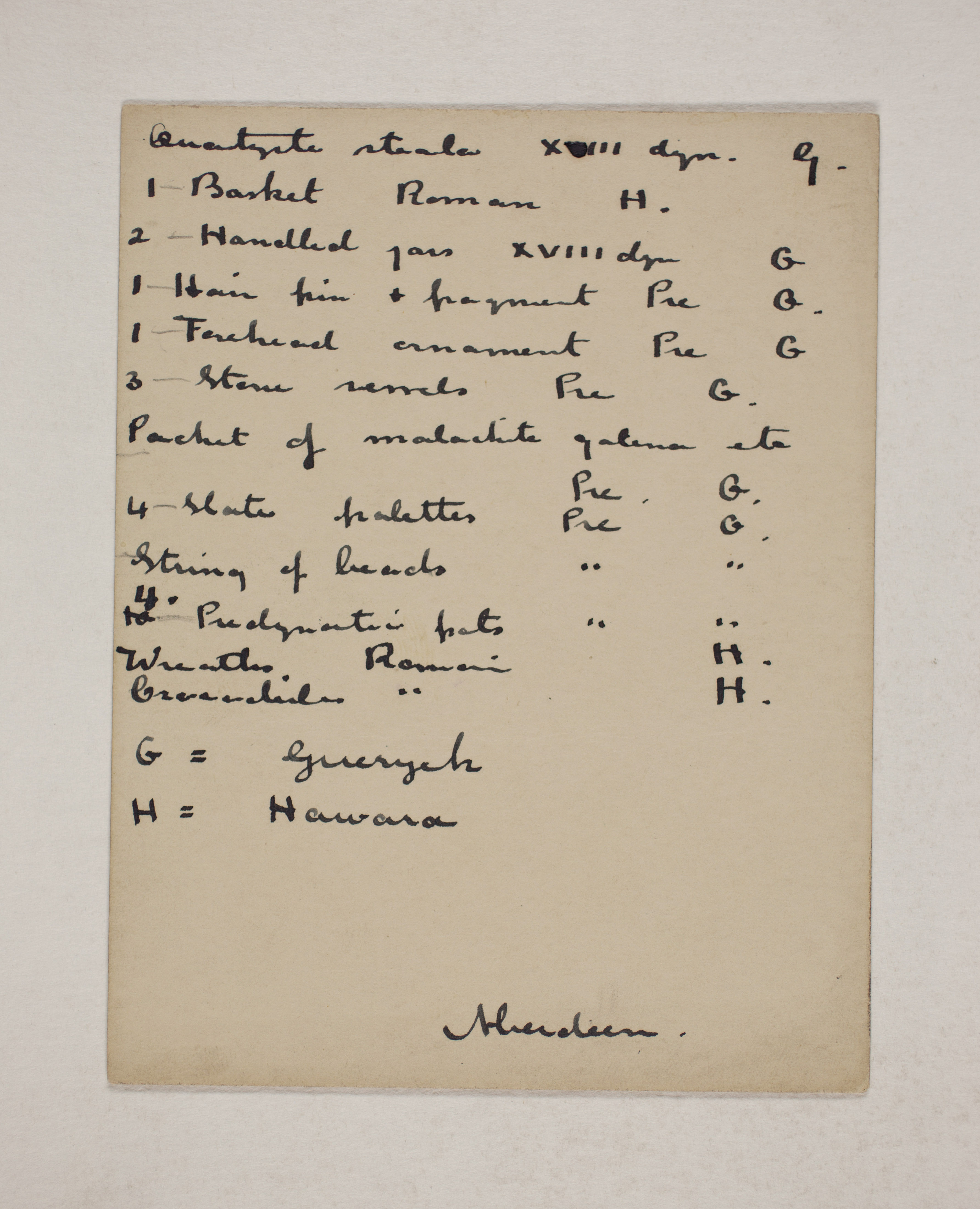 1910-11 Hawara, Gerzeh, Memphis, Mazghuneh Individual institution list  PMA/WFP1/D/19/14