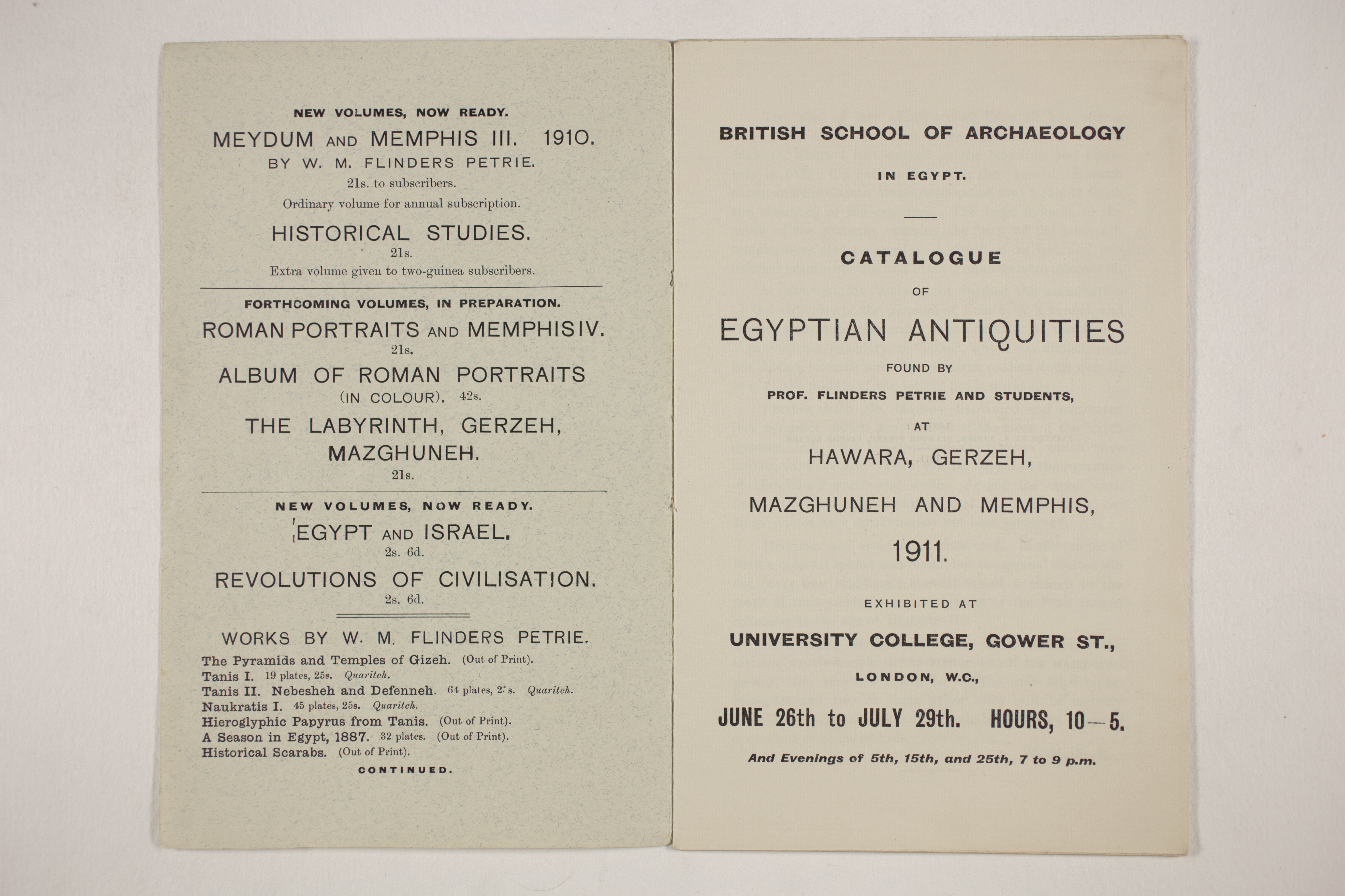 1910-11 Hawara, Gerzeh, Memphis, Mazghuneh Exhibition catalogue PMA/WFP1/D/19/33.2