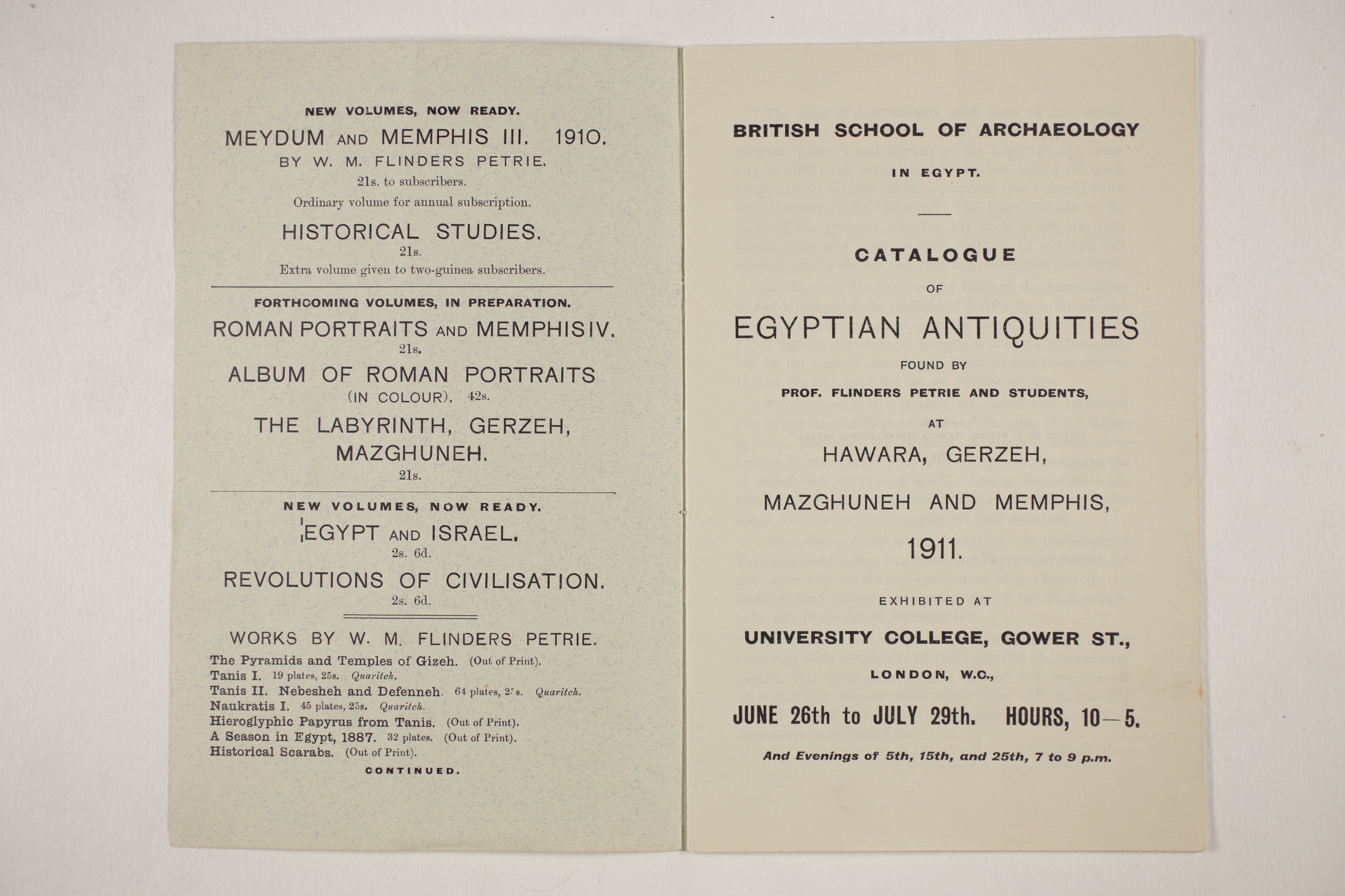 1910-11 Hawara, Gerzeh, Memphis, Mazghuneh Exhibition catalogue PMA/WFP1/D/19/34.2