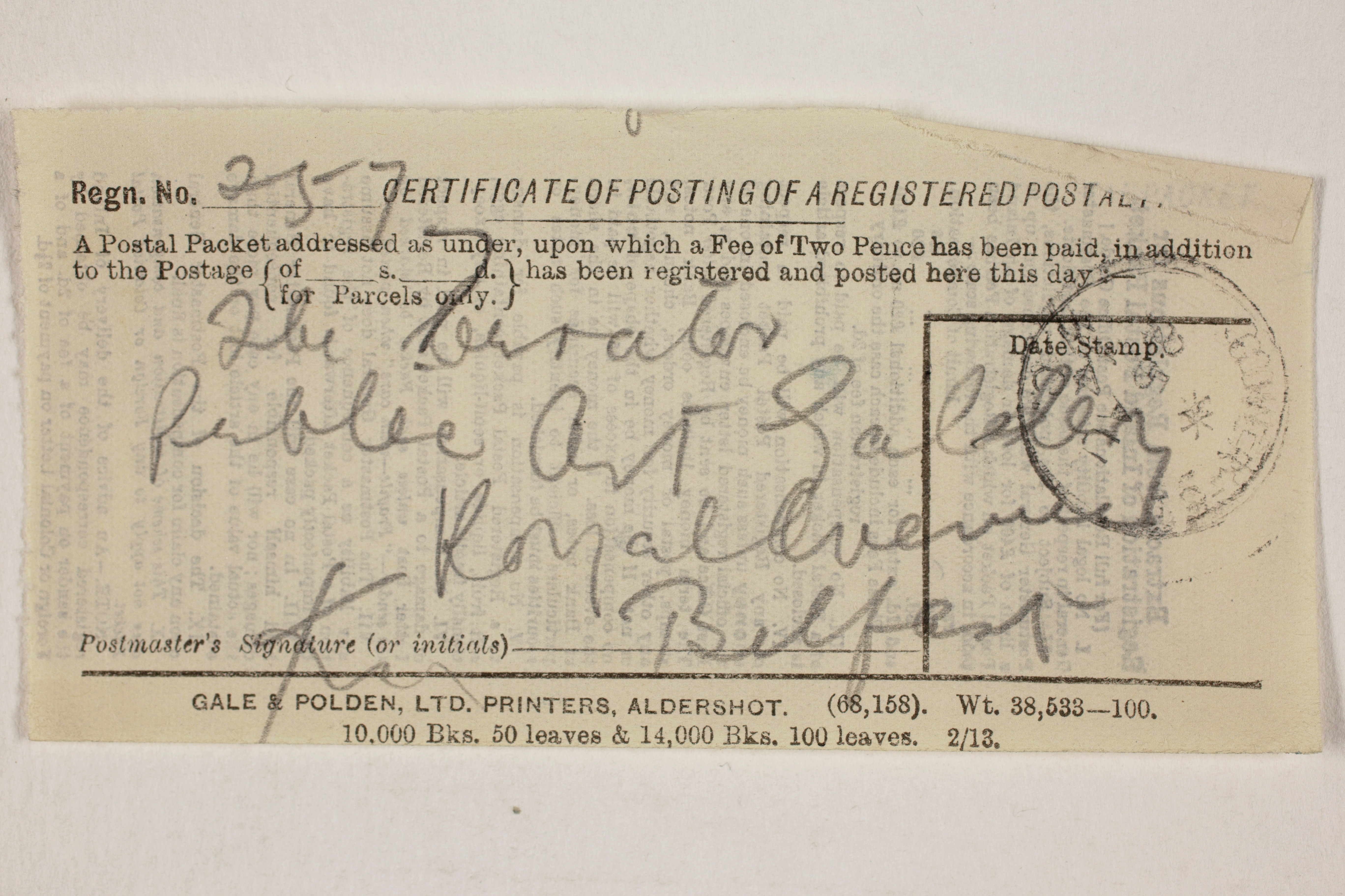 1913-14 Lahun, Haraga Mailing label PMA/WFP1/D/22/50.16