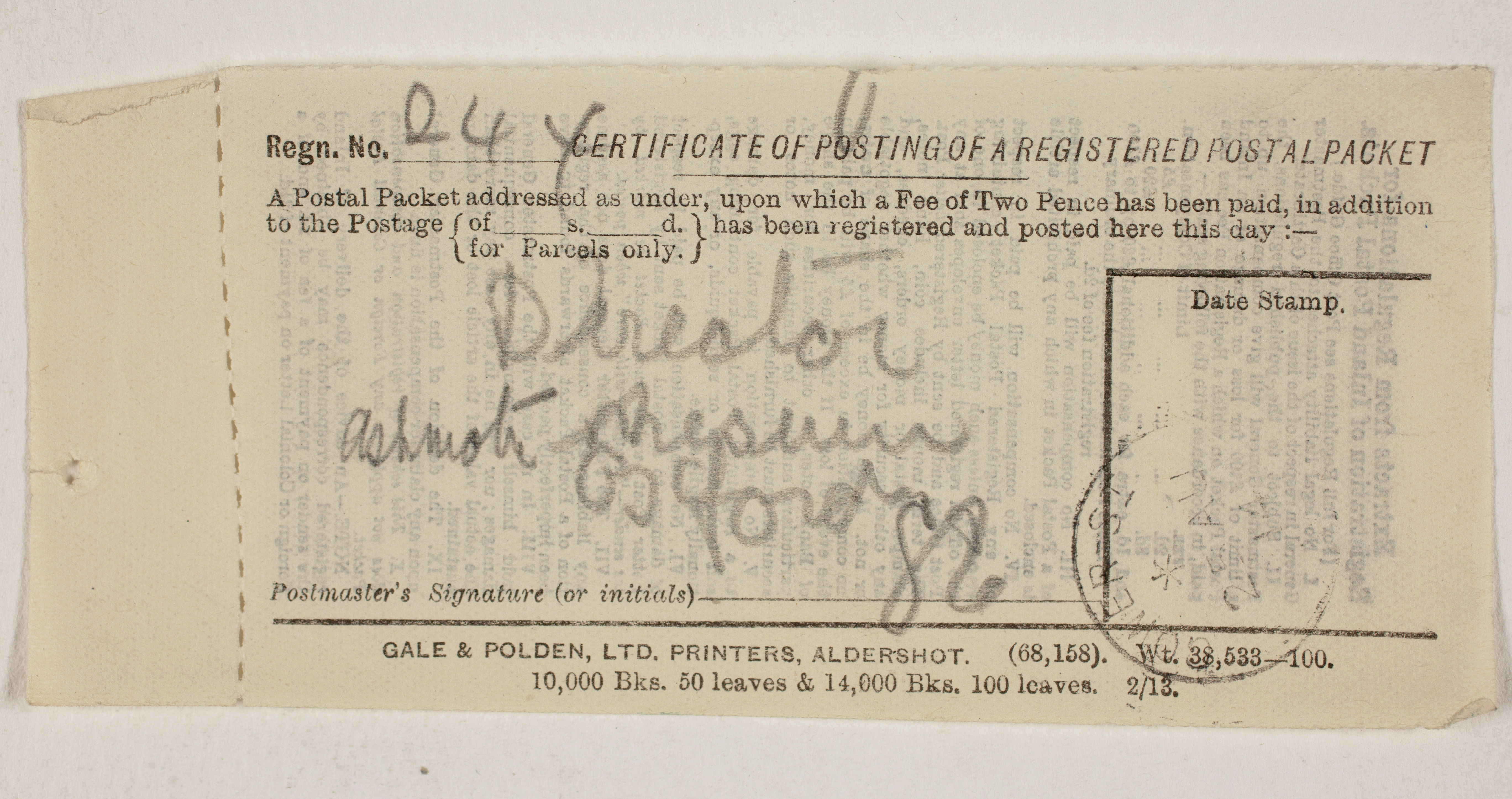 1913-14 Lahun, Haraga Mailing label PMA/WFP1/D/22/50.32