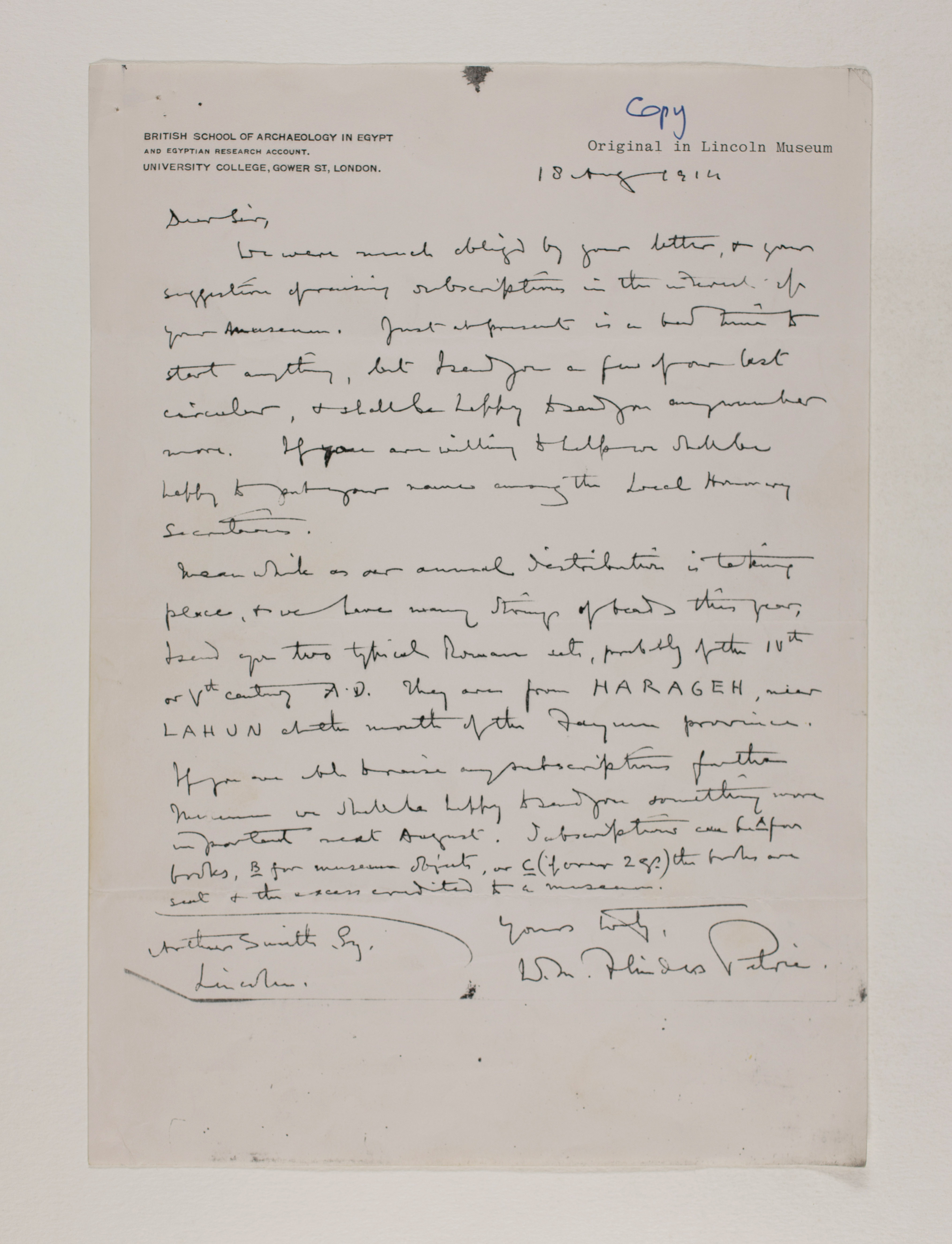 1913-14 Lahun, Haraga Correspondence PMA/WFP1/D/22/54