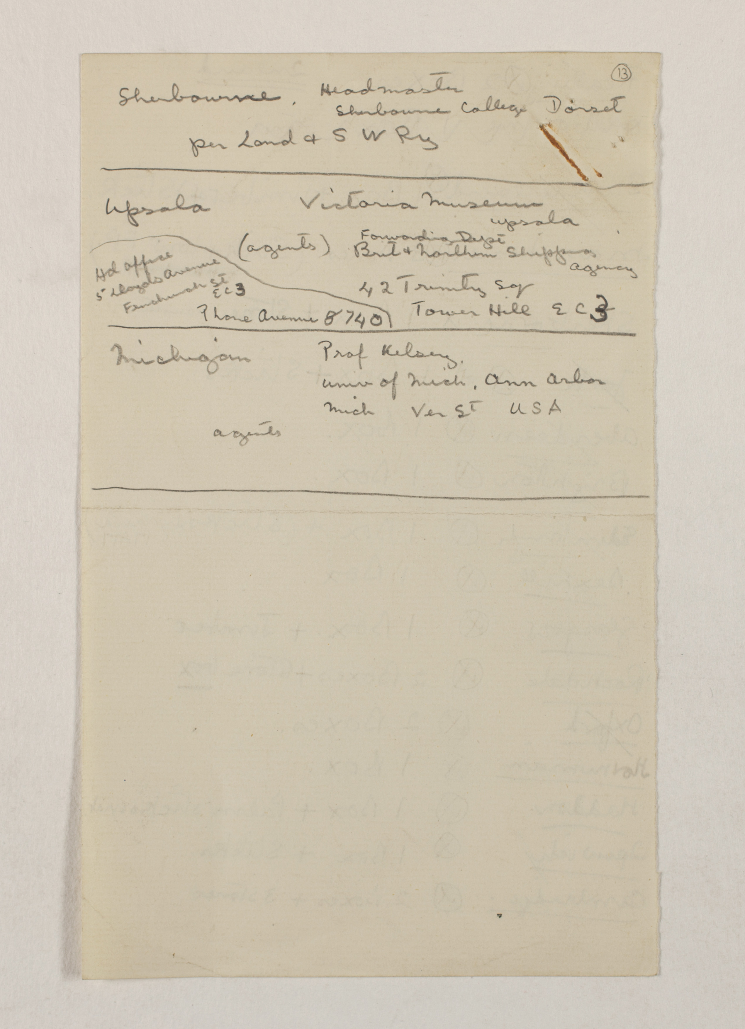 1919-21 Sedment, Lahun Distribution list PMA/WFP1/D/24/13.4