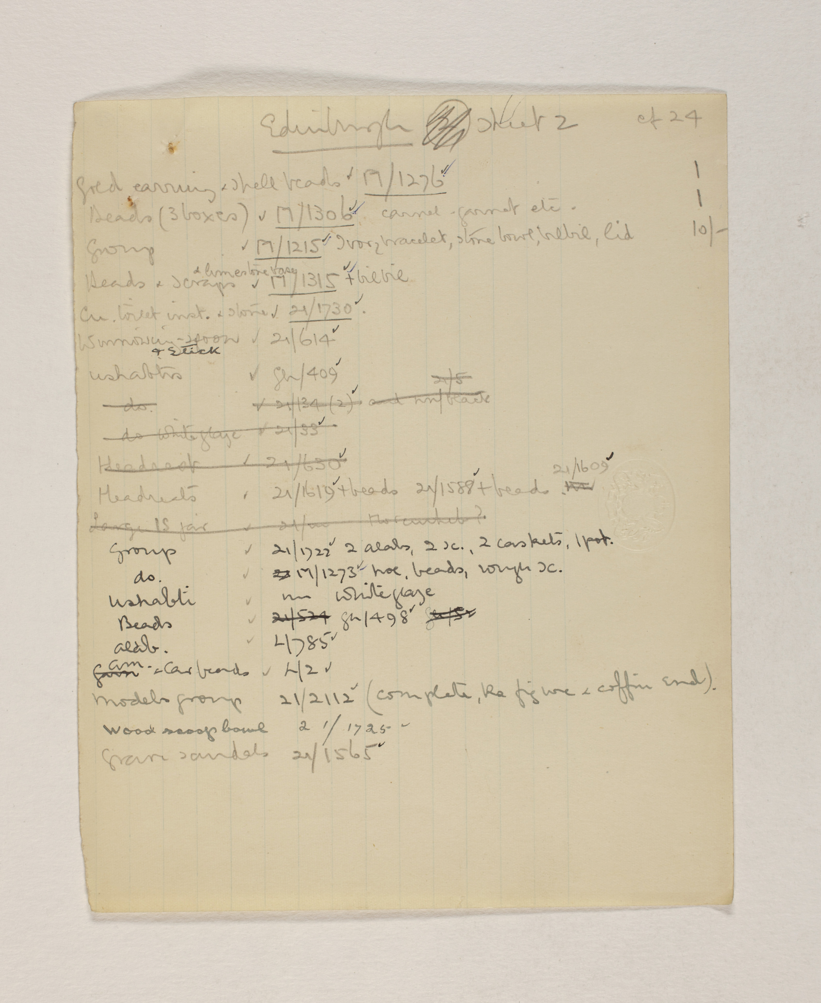 1919-21 Sedment, Lahun Individual institution list PMA/WFP1/D/24/27.2