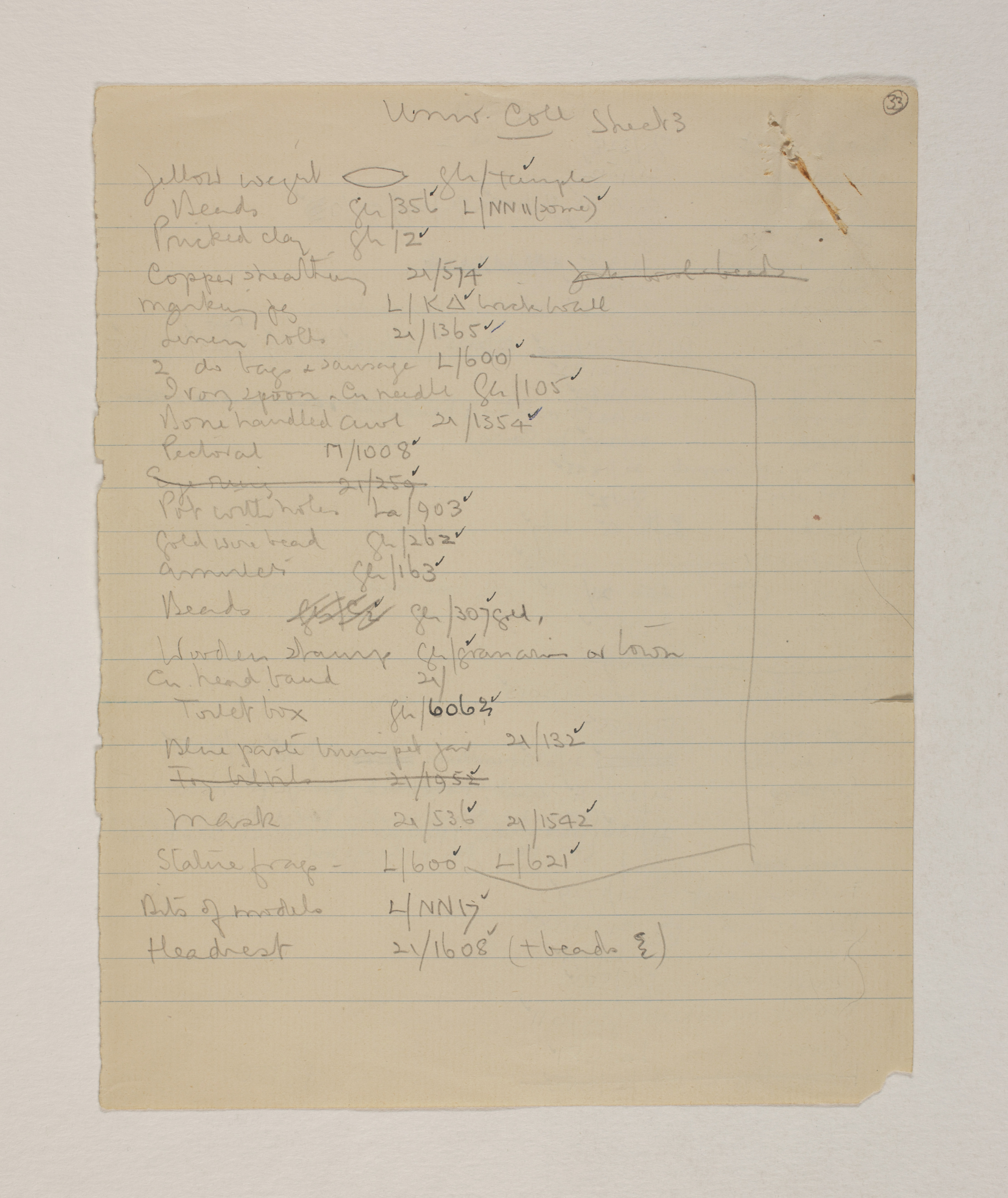 1919-21 Sedment, Lahun Individual institution list PMA/WFP1/D/24/33.3