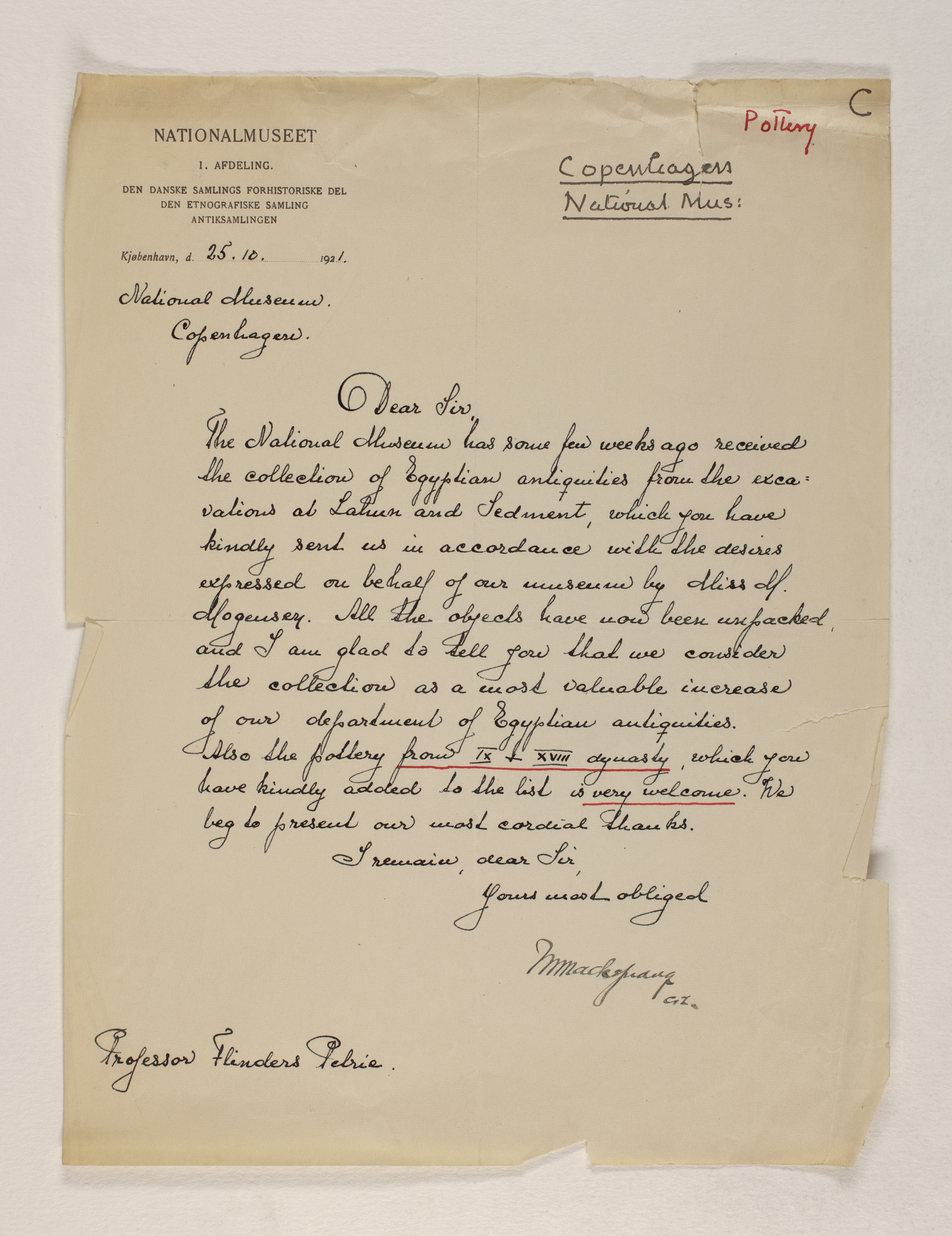 1919-21 Sedment, Lahun Correspondence PMA/WFP1/D/24/56