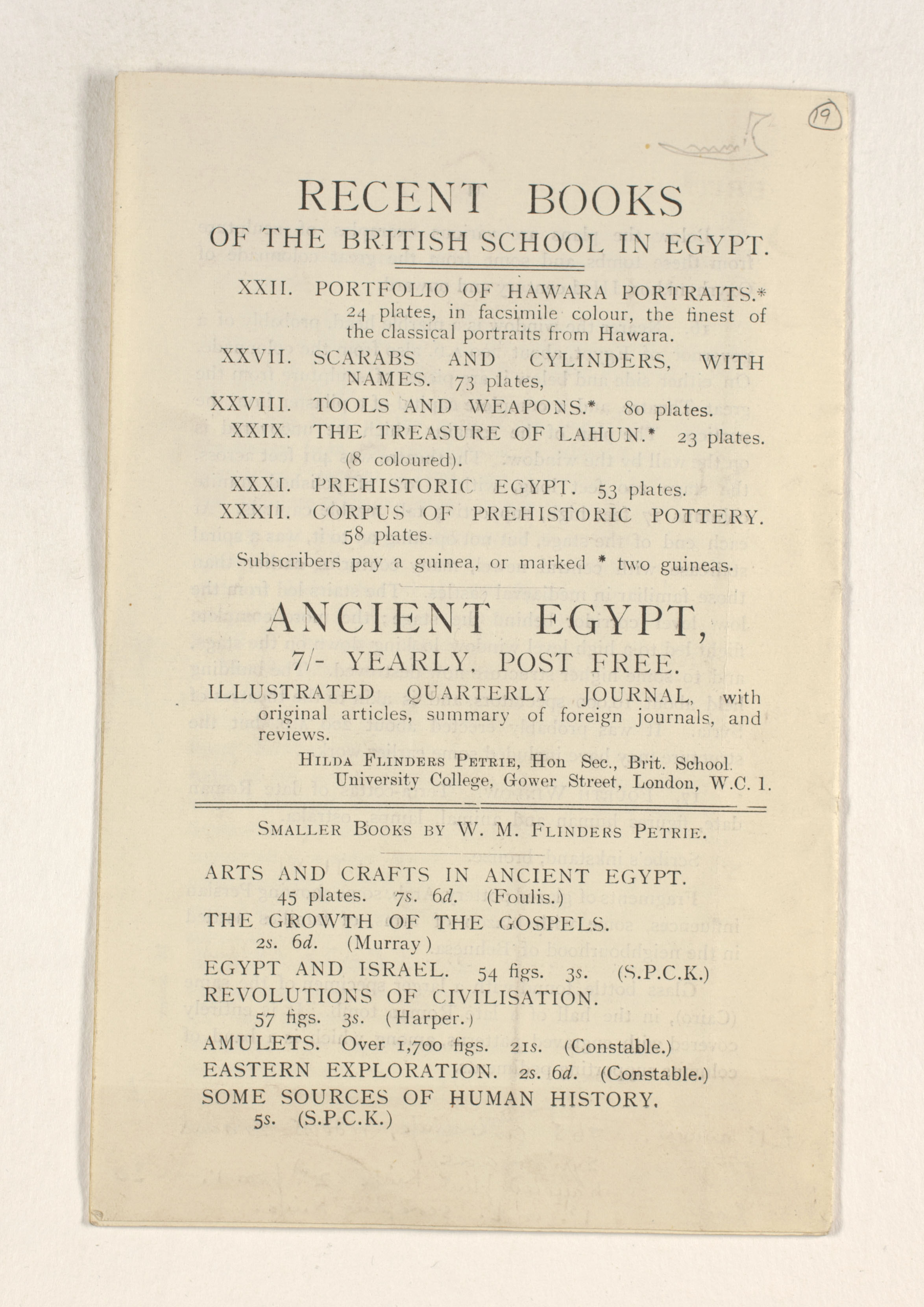 1921-22 Abydos, Oxyrhynchus Exhibition catalogue PMA/WFP1/D/25/19.7