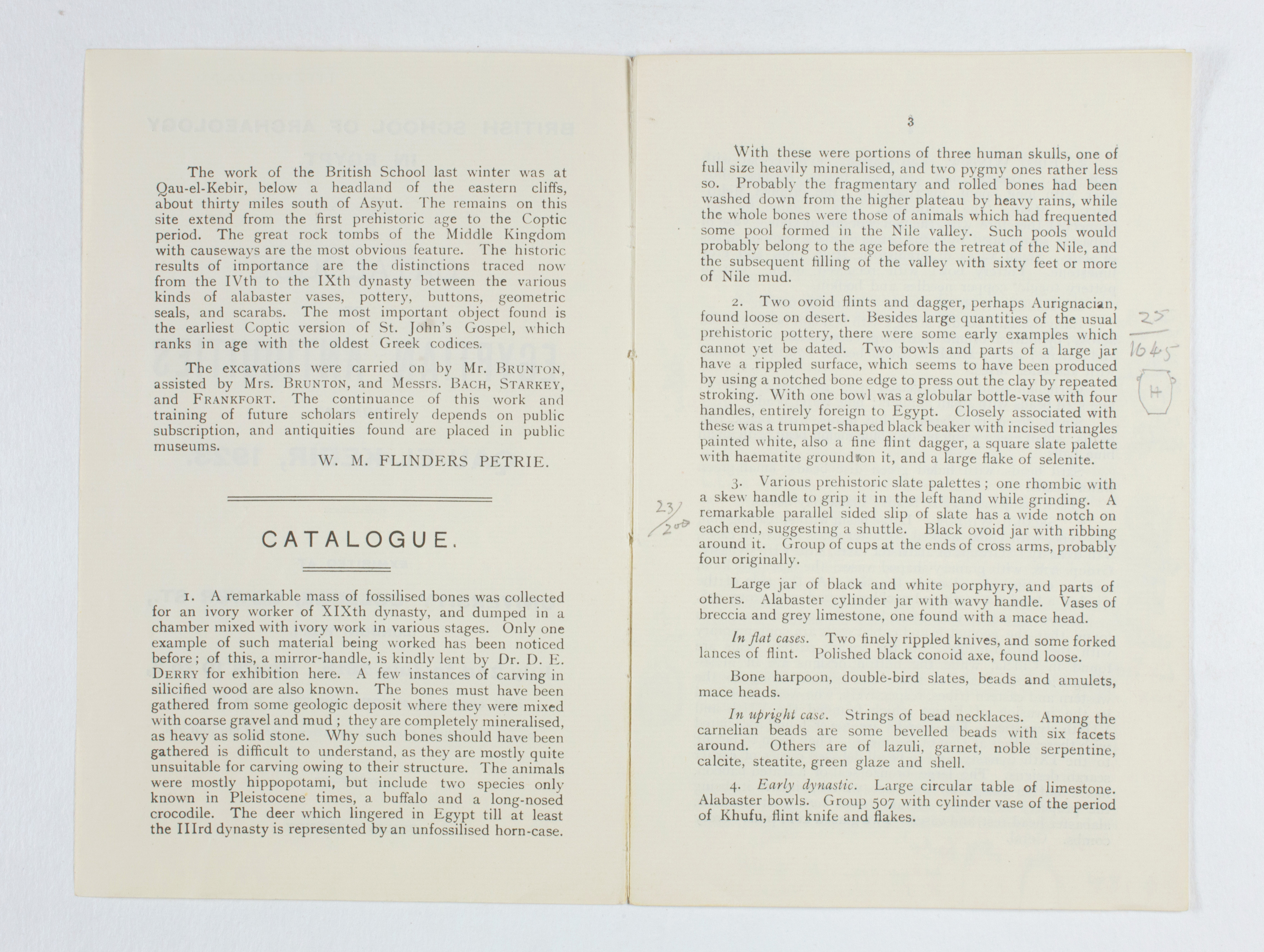 1922-23 Qau el-Kebir Exhibition catalogue PMA/WFP1/D/26/27.2
