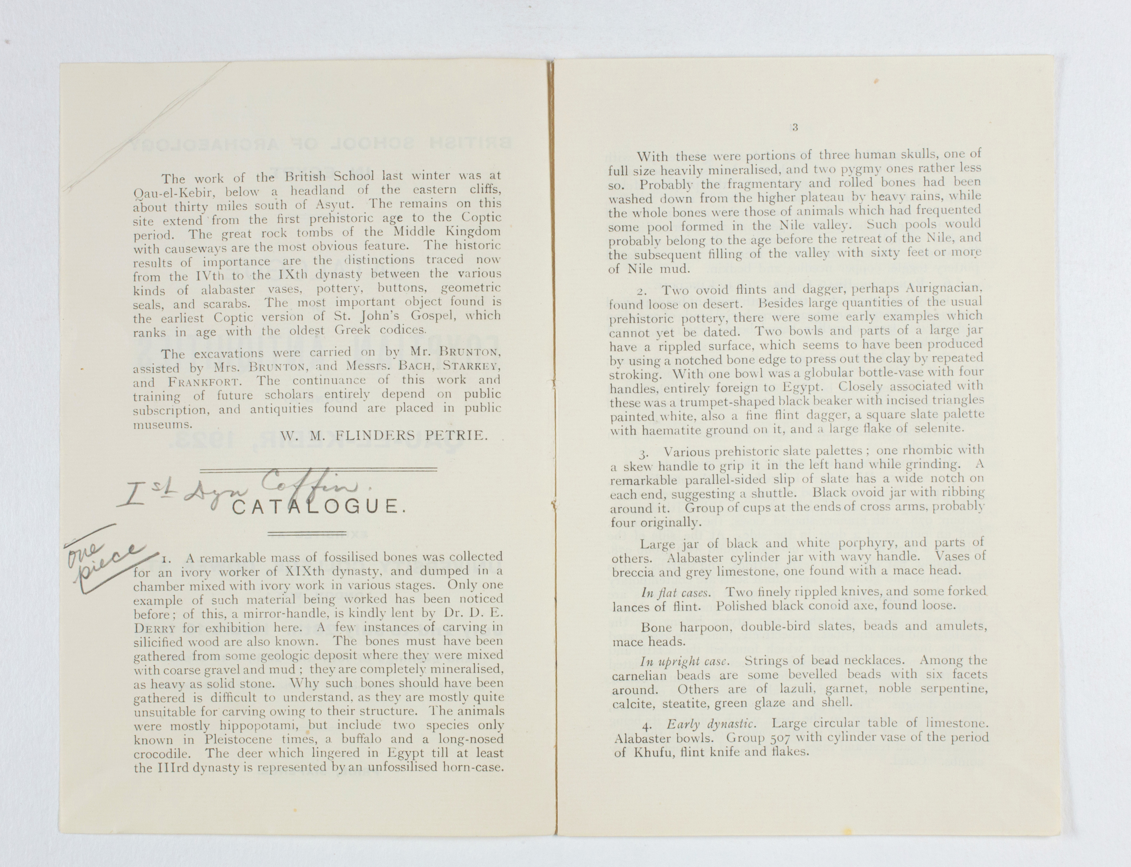 1922-23 Qau el-Kebir Exhibition catalogue PMA/WFP1/D/26/28.3