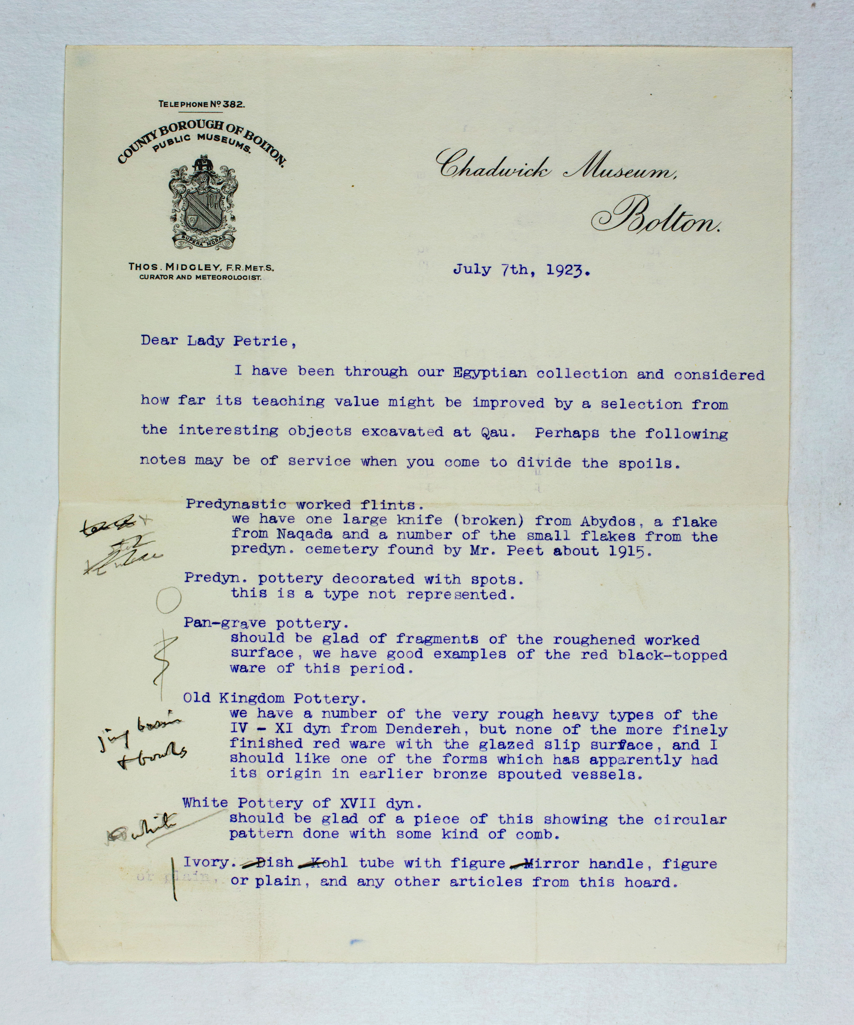 1922-23 Qau el-Kebir Correspondence PMA/WFP1/D/26/34