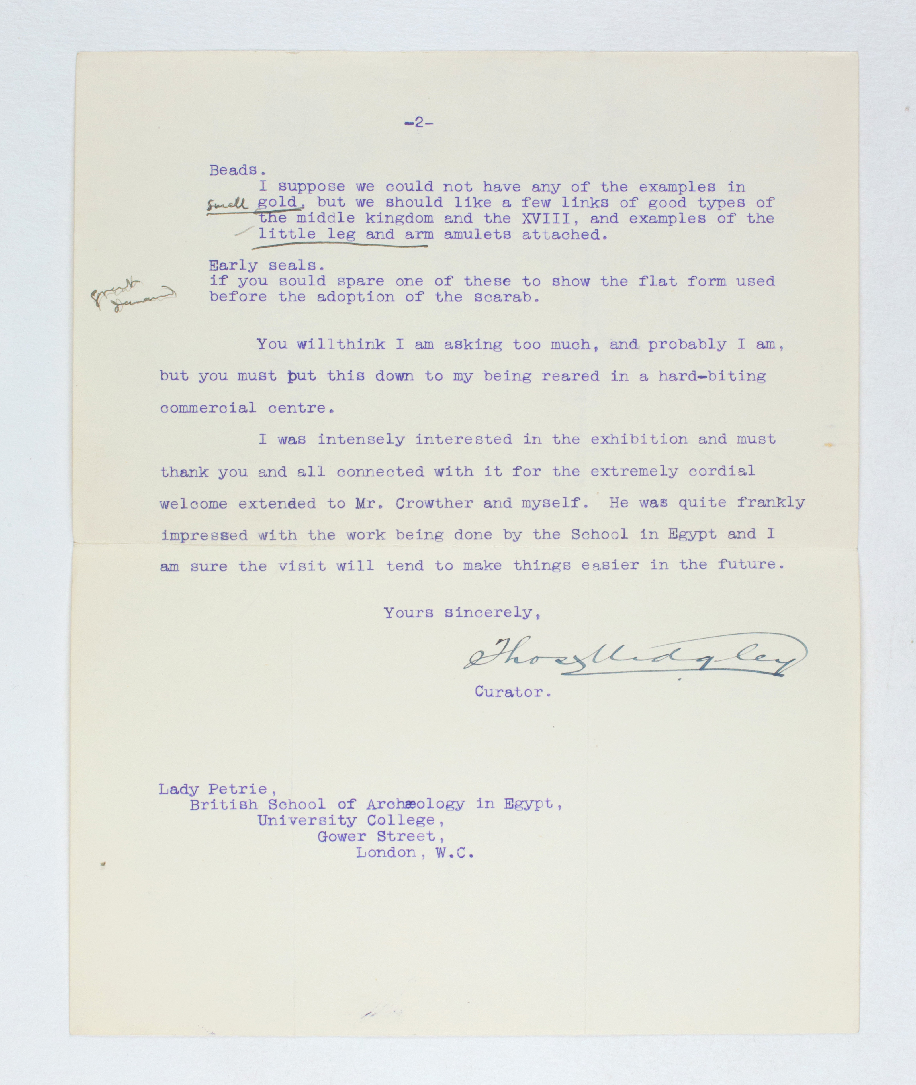 1922-23 Qau el-Kebir Correspondence PMA/WFP1/D/26/3.2