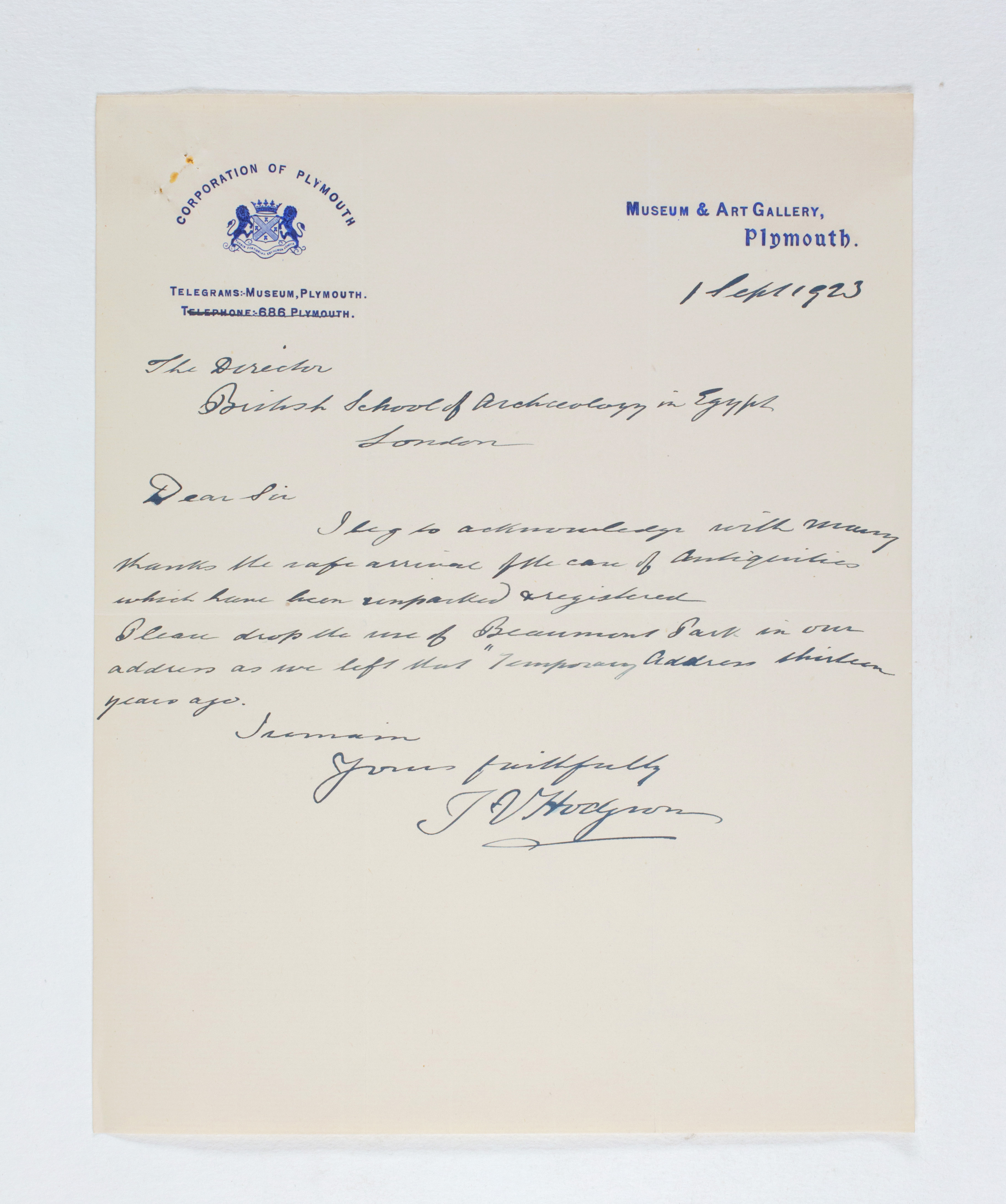 1922-23 Qau el-Kebir Correspondence PMA/WFP1/D/26/40