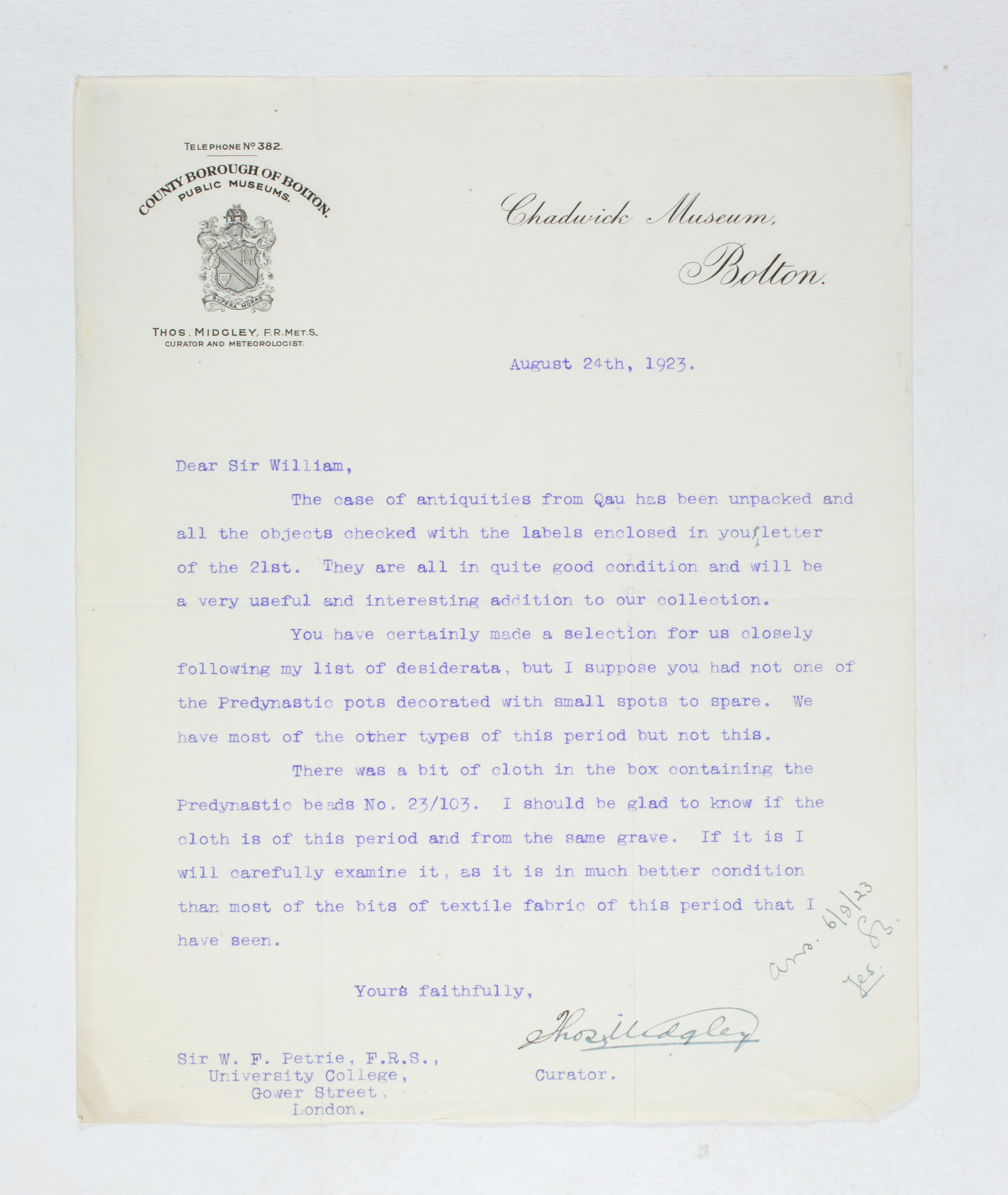1922-23 Qau el-Kebir Correspondence PMA/WFP1/D/26/44