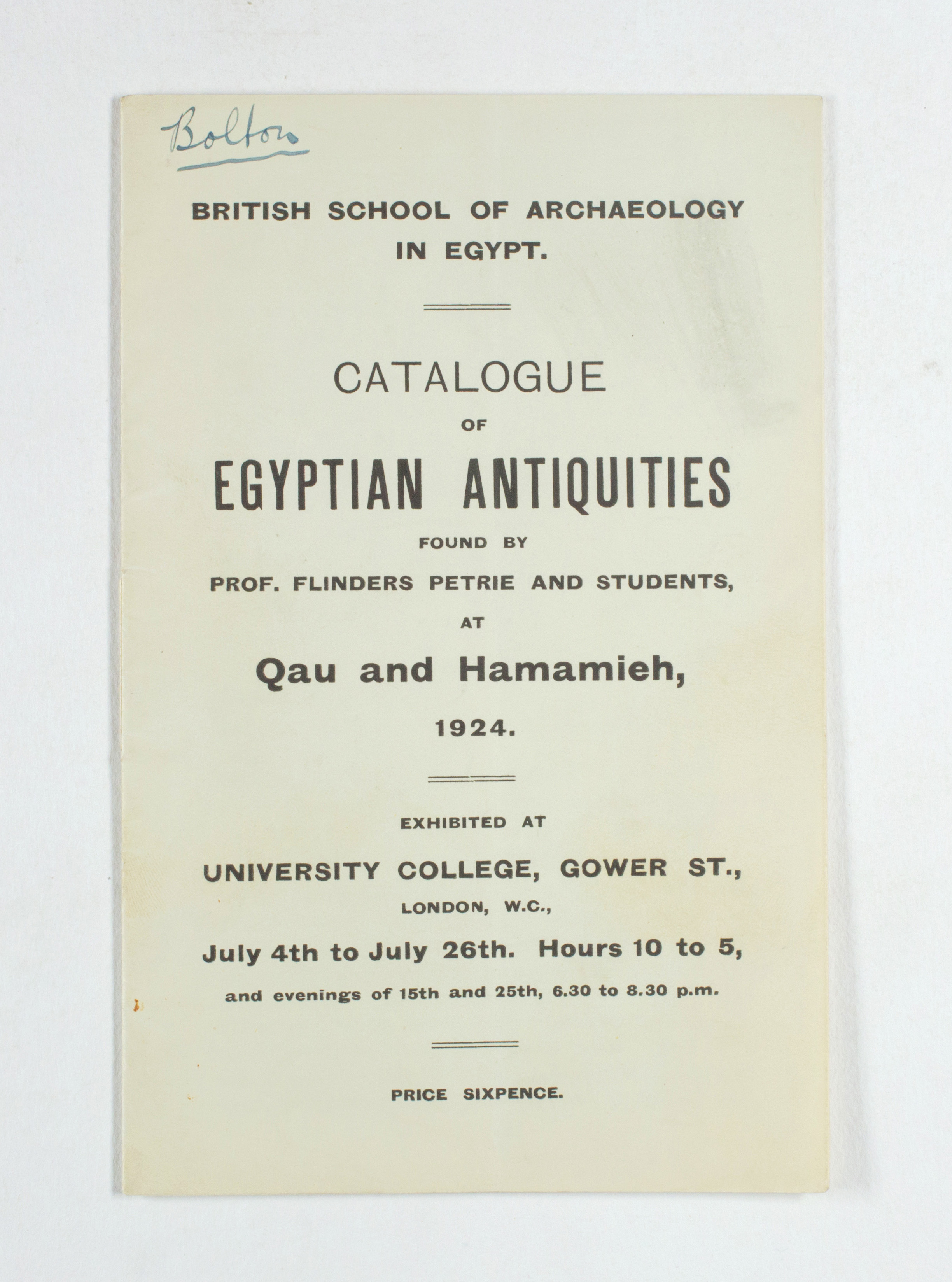 1923-24 Qau el-Kebir, Hemamieh Exhibition catalogue PMA/WFP1/D/27/28.1
