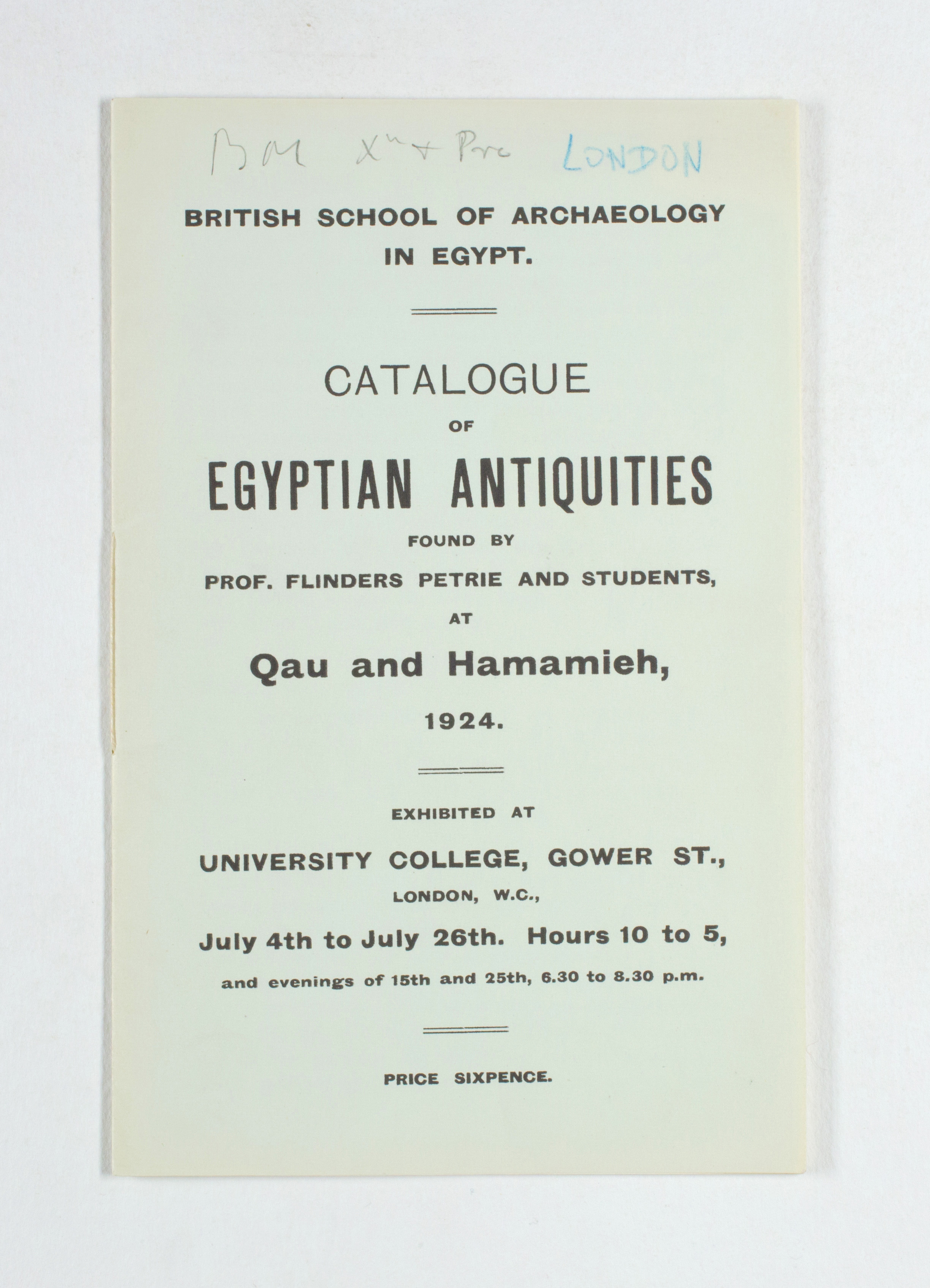1923-24 Qau el-Kebir, Hemamieh Exhibition catalogue PMA/WFP1/D/27/32.1