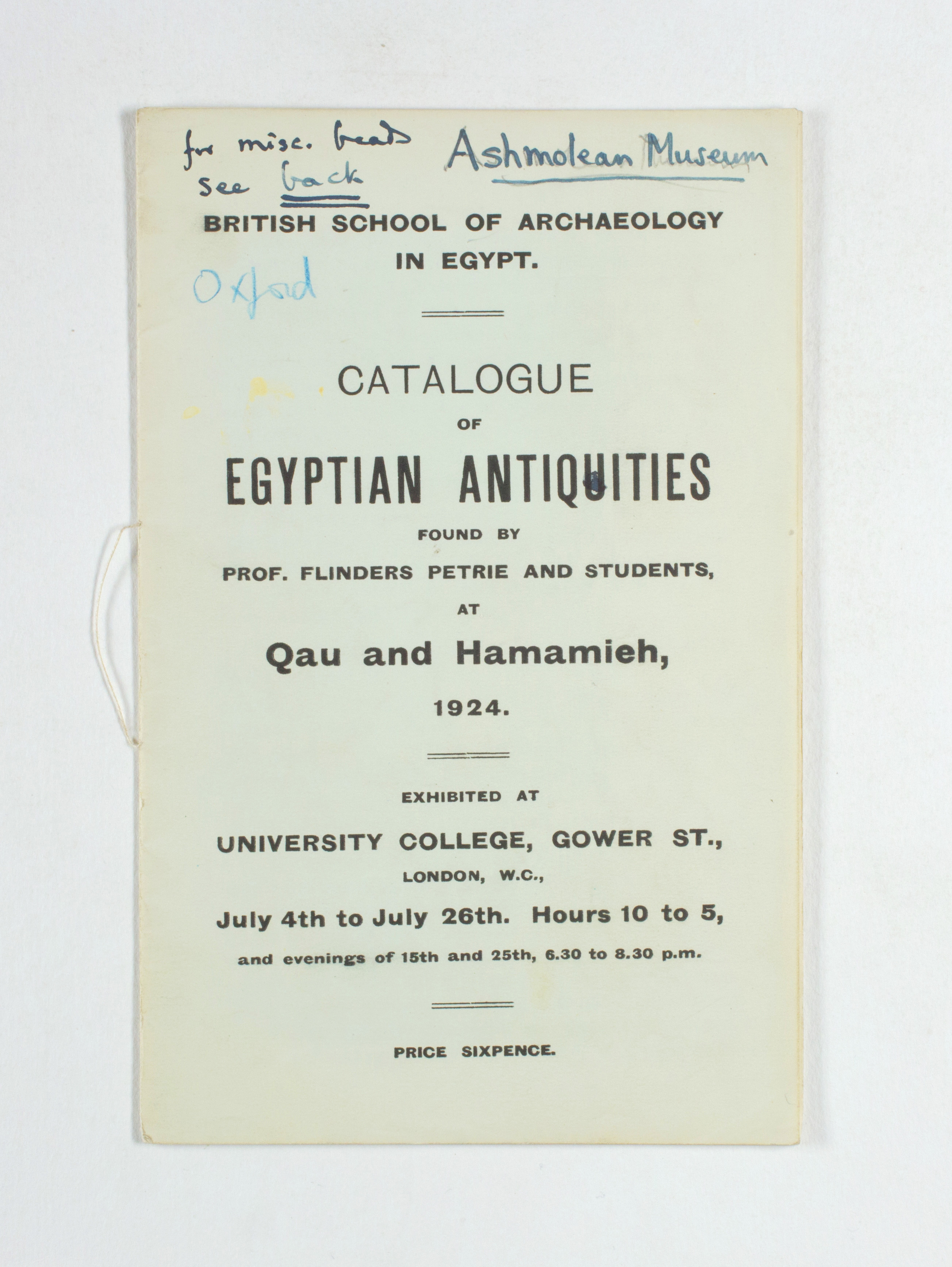1923-24 Qau el-Kebir, Hemamieh Exhibition catalogue PMA/WFP1/D/27/34.1