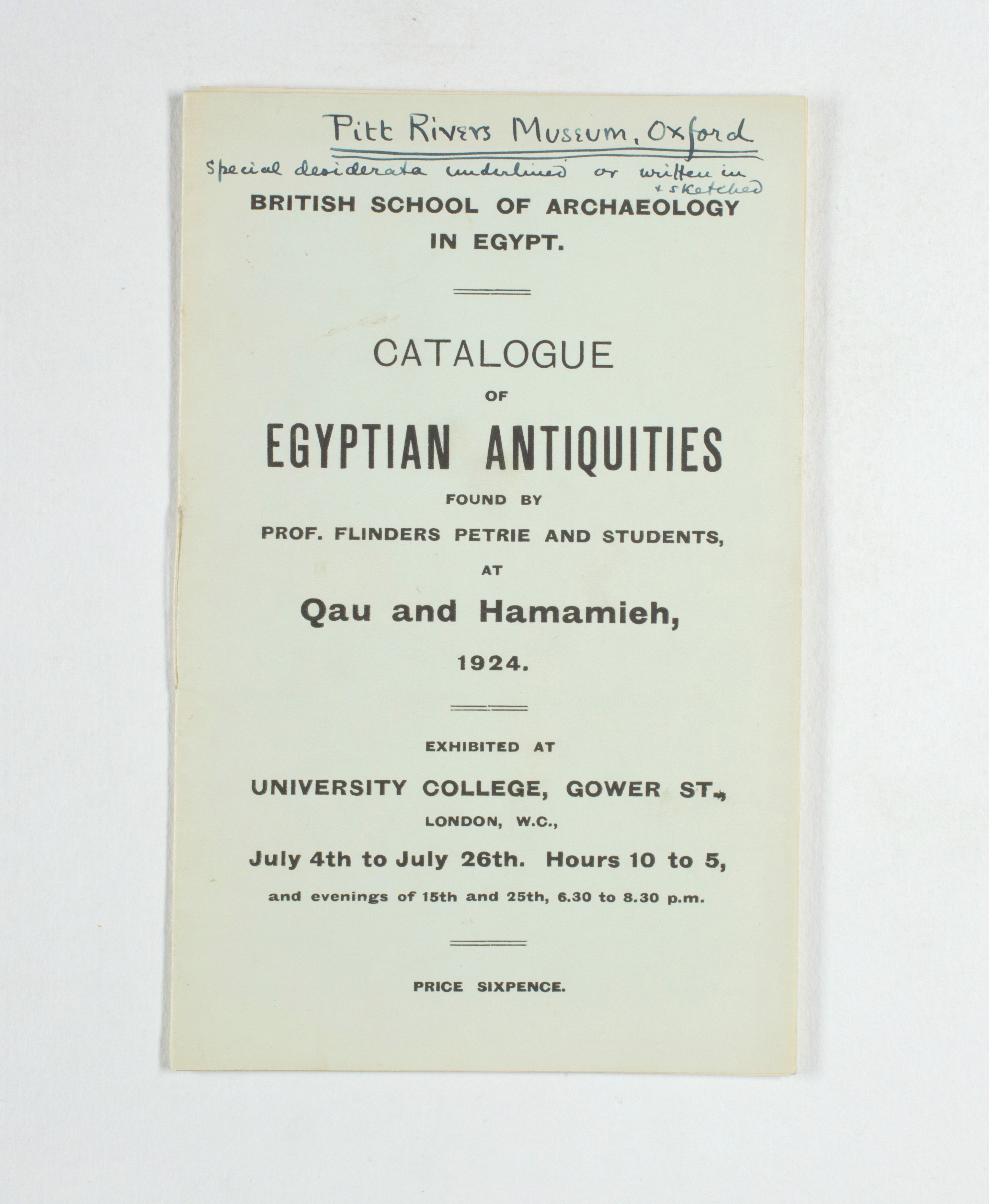 1923-24 Qau el-Kebir, Hemamieh Exhibition catalogue PMA/WFP1/D/27/35.1