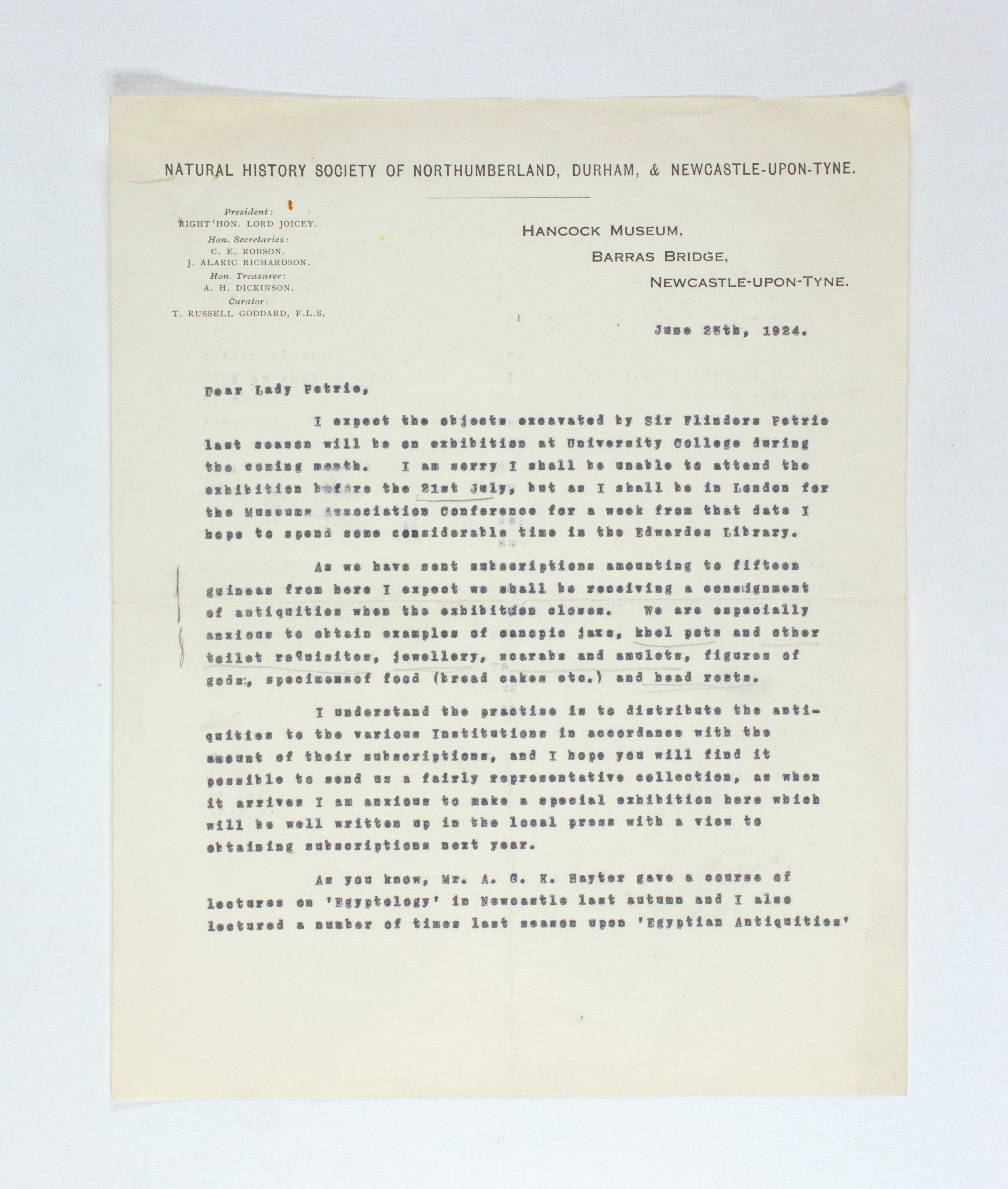 1923-24 Qau el-Kebir, Hemamieh Correspondence PMA/WFP1/D/27/38.1