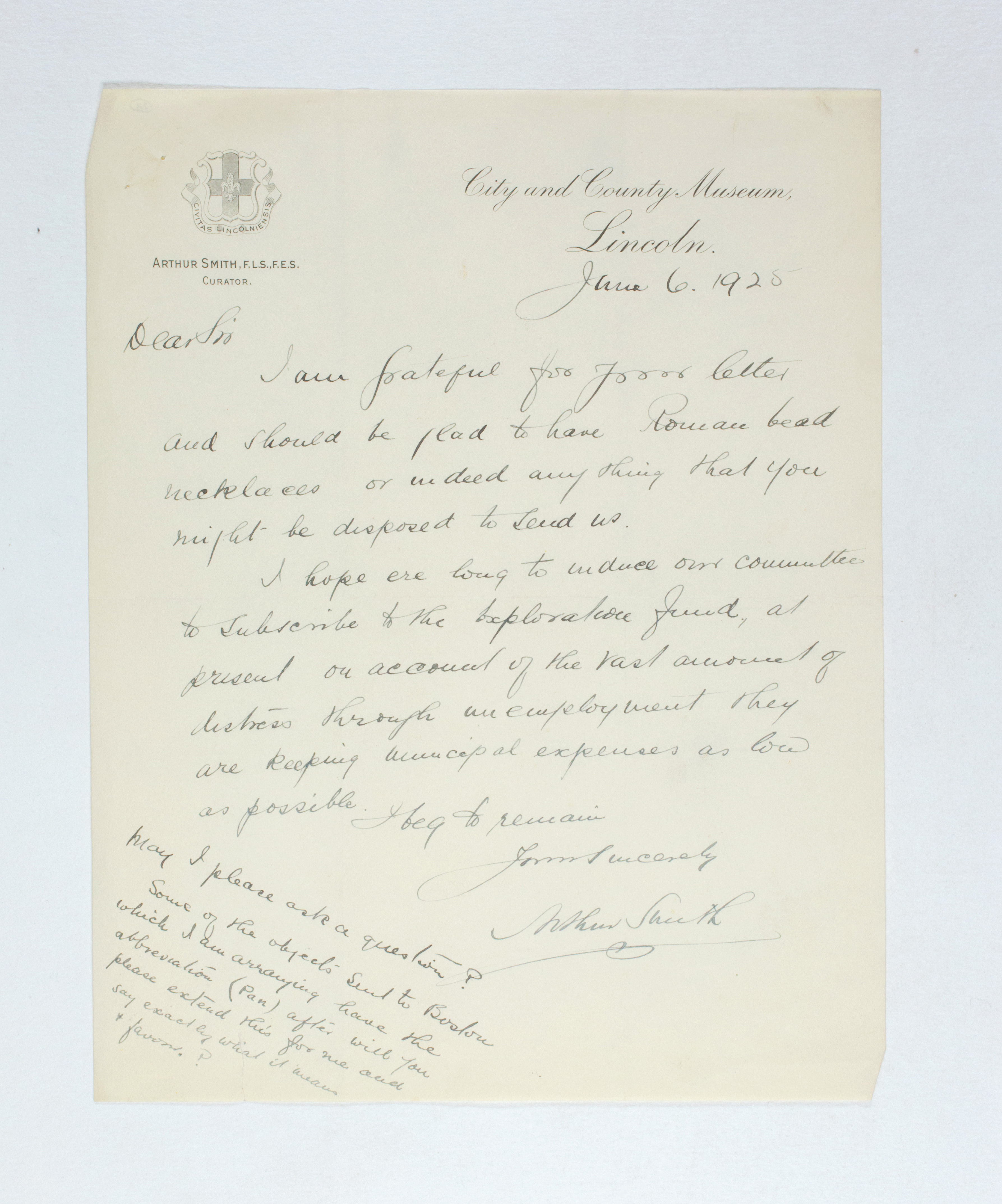 1924-25 Badari, Faiyum Correspondence PMA/WFP1/D/28/23