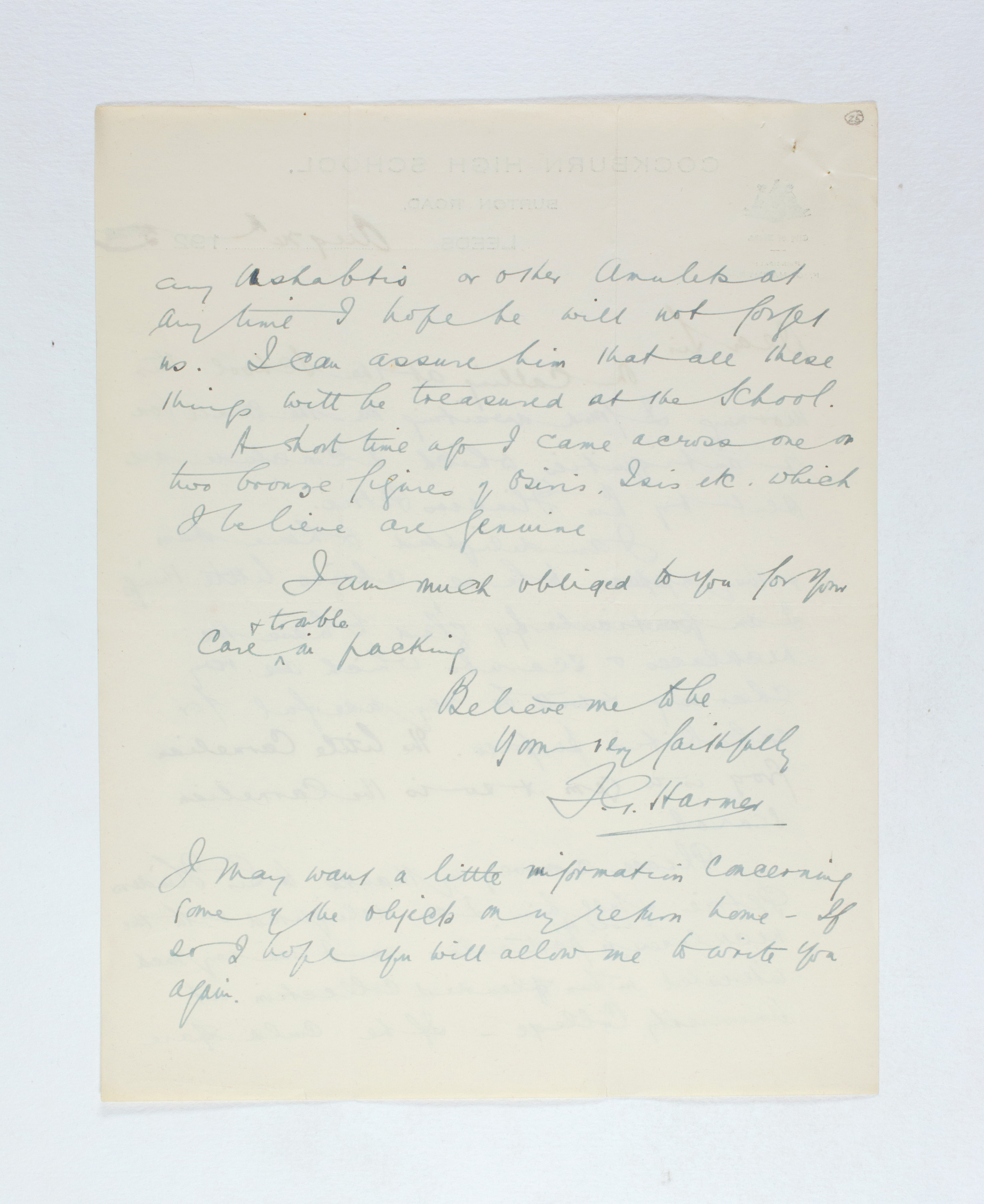 1924-25 Badari, Faiyum Correspondence PMA/WFP1/D/28/25.2