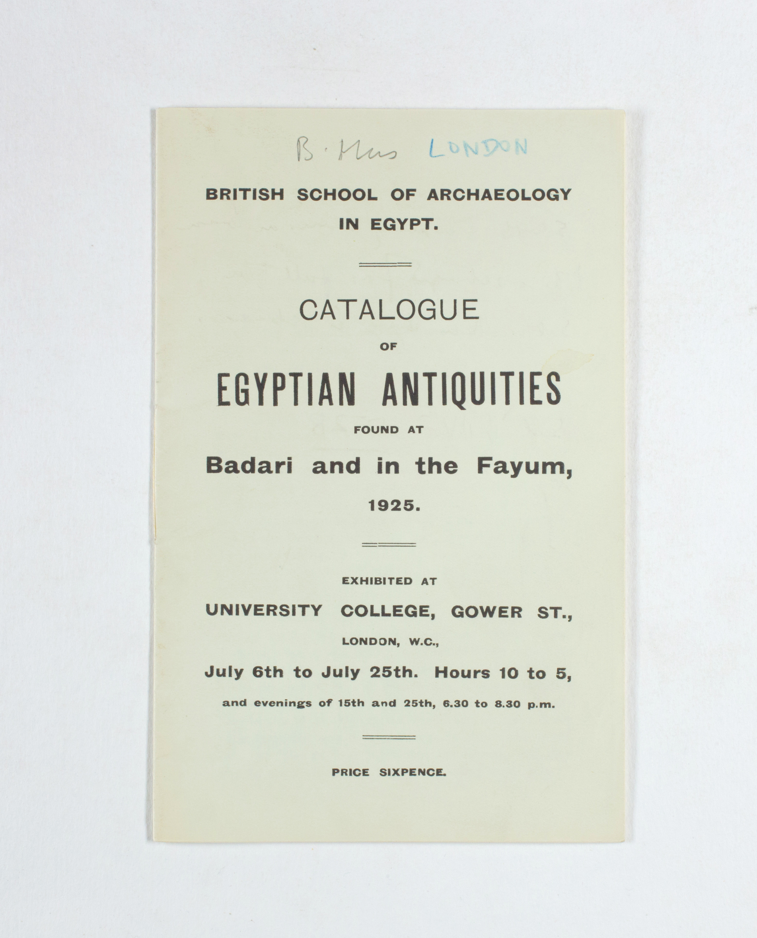 1924-25 Badari, Faiyum Exhibition catalogue PMA/WFP1/D/28/29.1