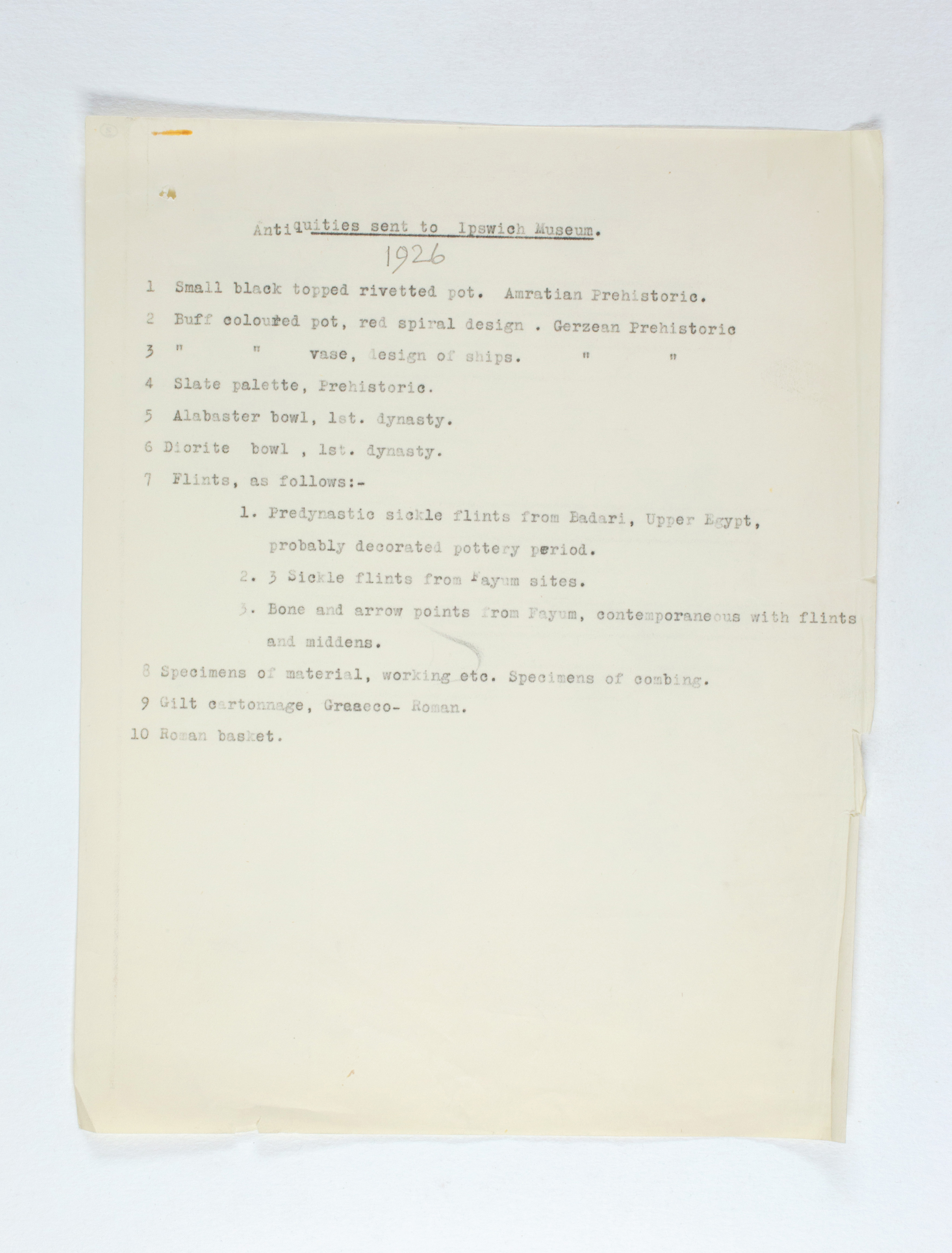 1925-26 Badari, Faiyum Individual institution list PMA/WFP1/D/29/3