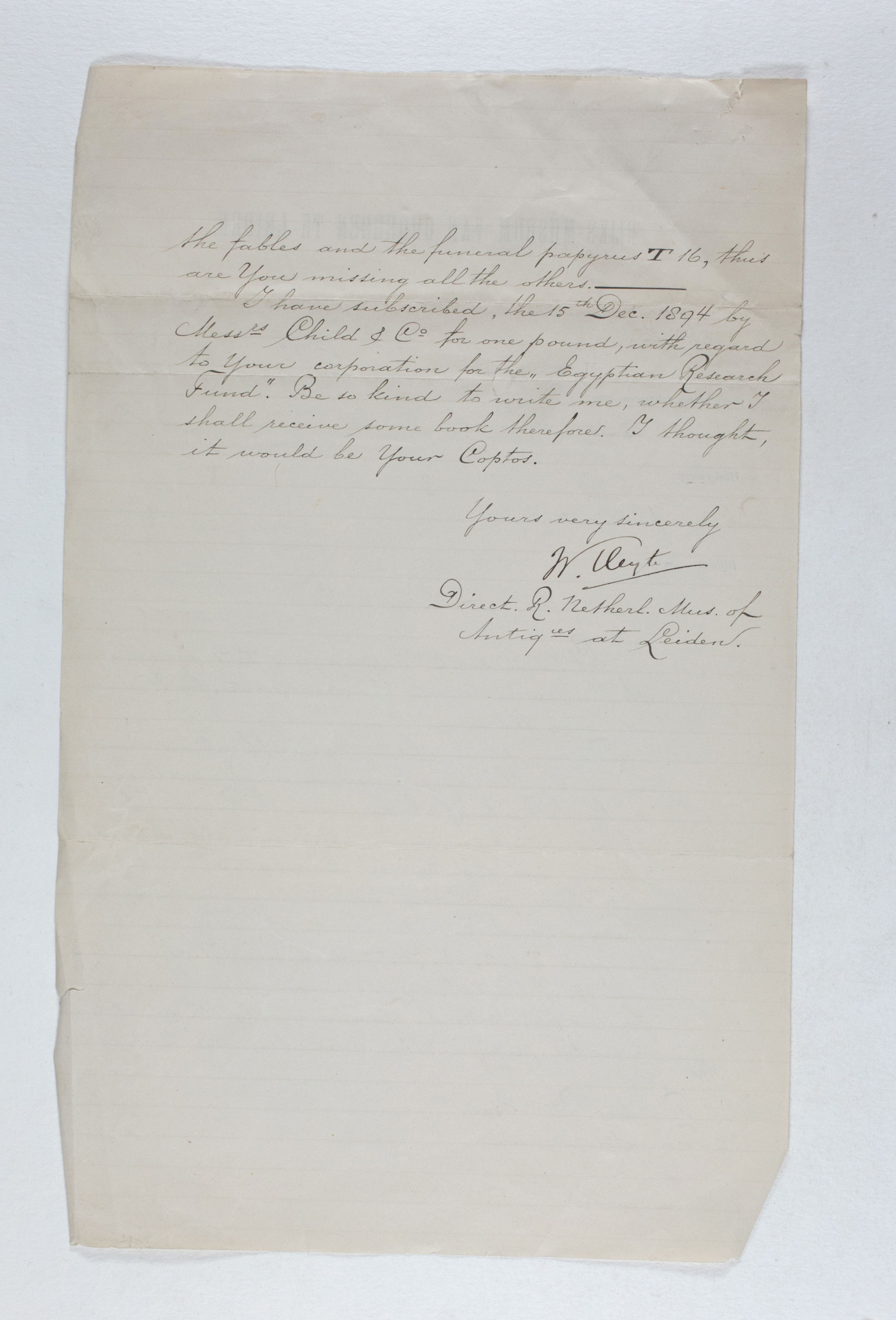 Naqada 1894-1895, Correspondence, PMA/WFP1/D/3/1.2