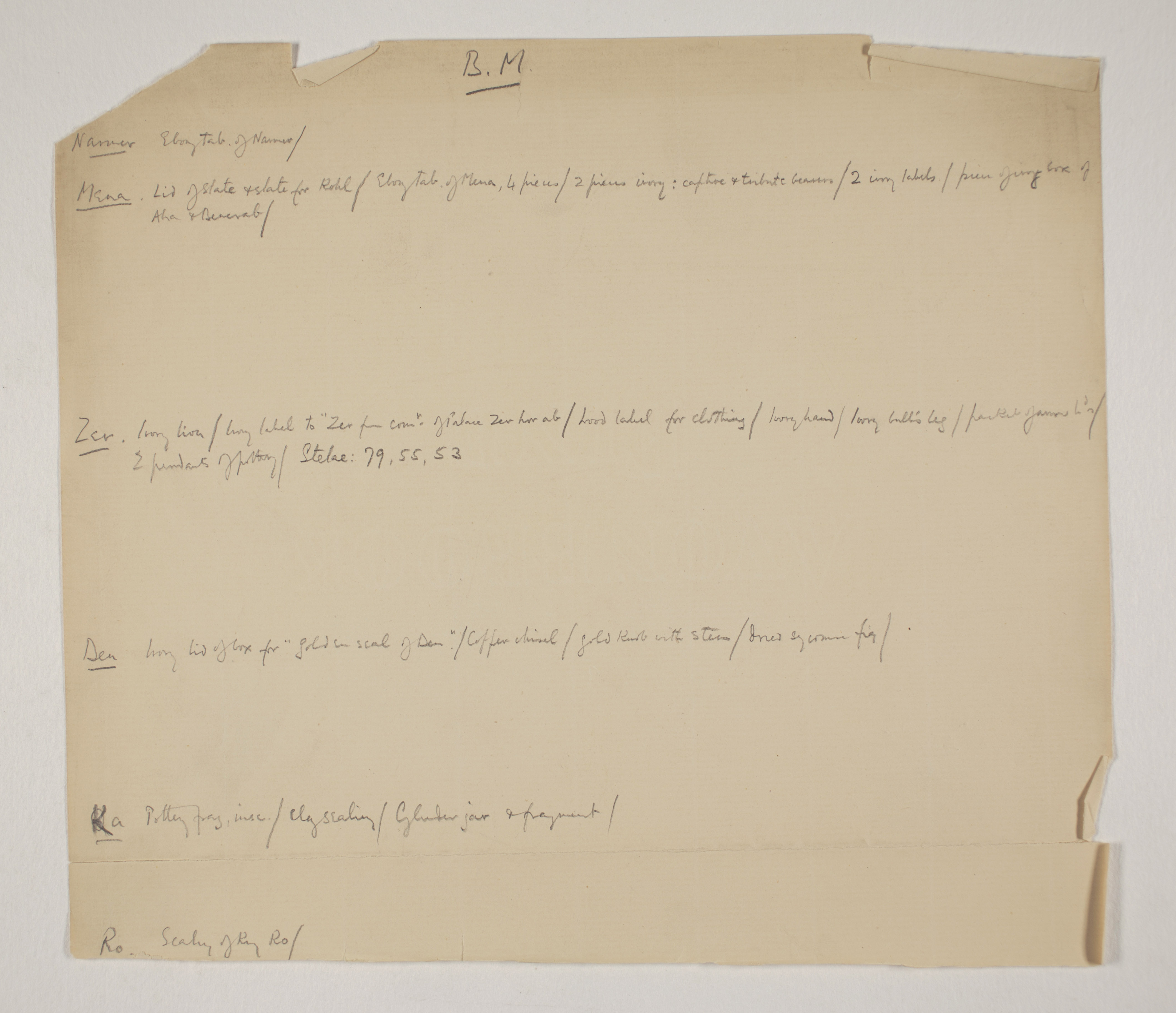 Abydos, Bet Khallaf, el-Mahasna 1900-1901, Individual Institution List, PMA/WFP1/D/9/19.1