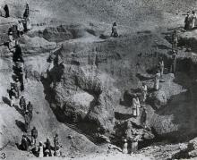 Photograph showing excavation of tomb no. 303 at el-Riqqa, both during the works and afterwards. Engelbach 1915: plate II fig. 3.